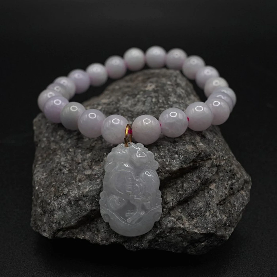 NGTC Certified Natural Jadeite Bracelet - Lavender Beads...