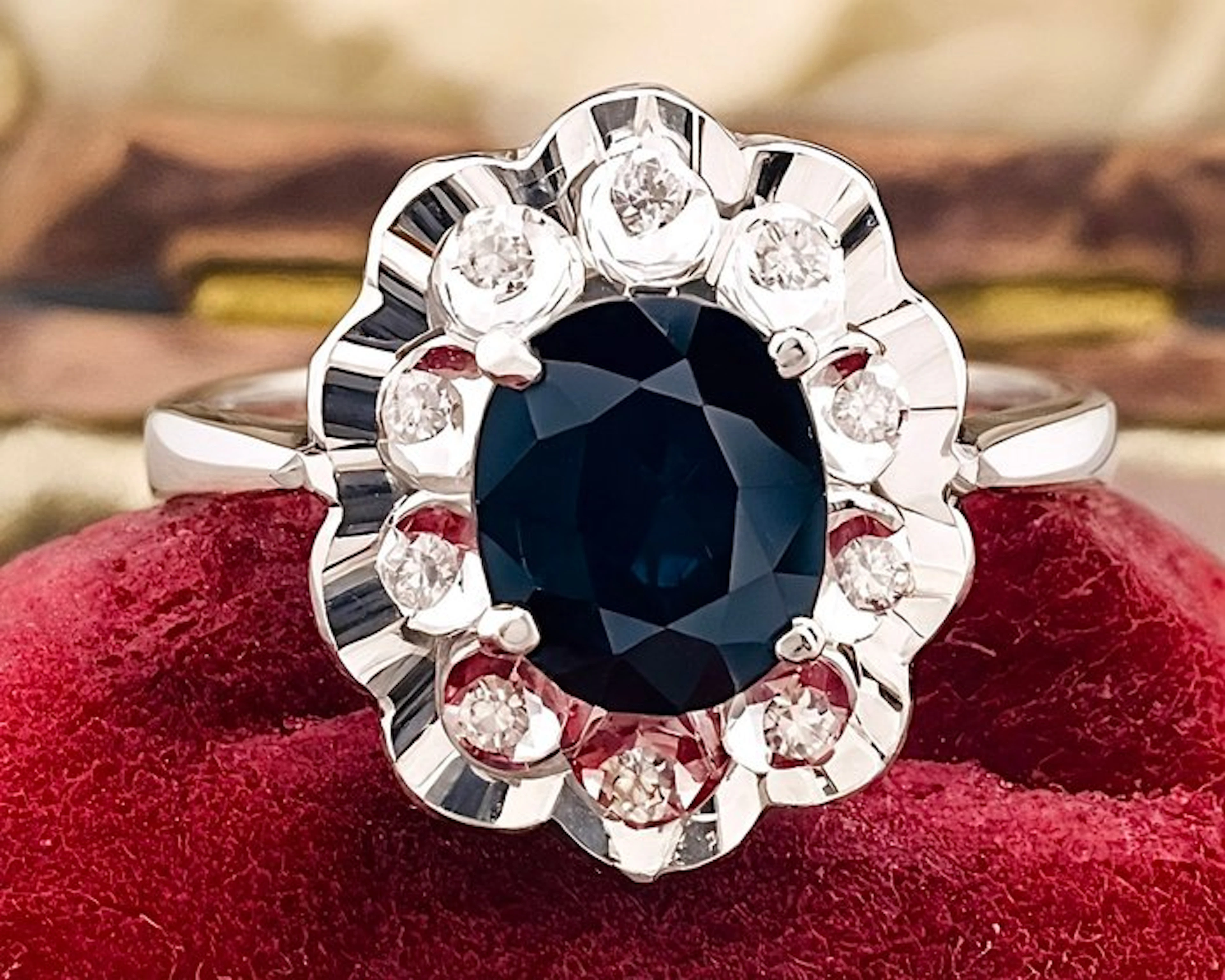 Ring - 18 kt. White gold Sapphire - Diamond