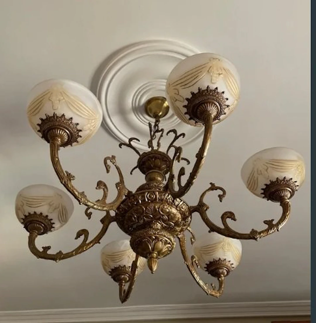 Hanging lamp - Gilt bronze, Crystal