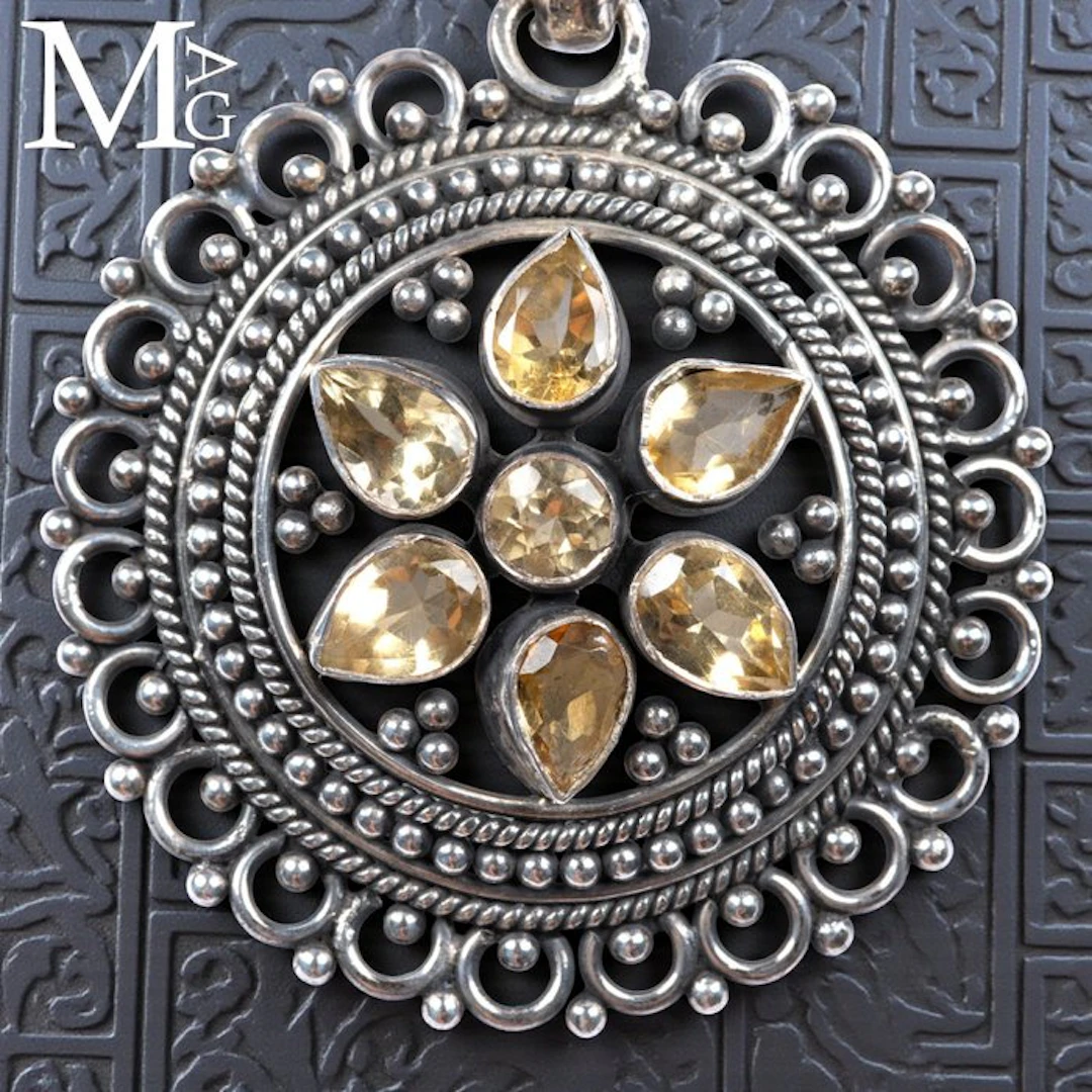 Yellow Faceted Citrine Gems Balinese Sterling Silver...