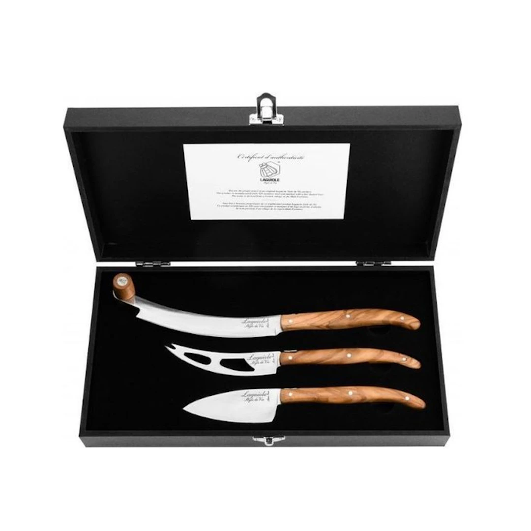 Laguiole - 3x Cheese Knives - Olive Wood - hard & soft...