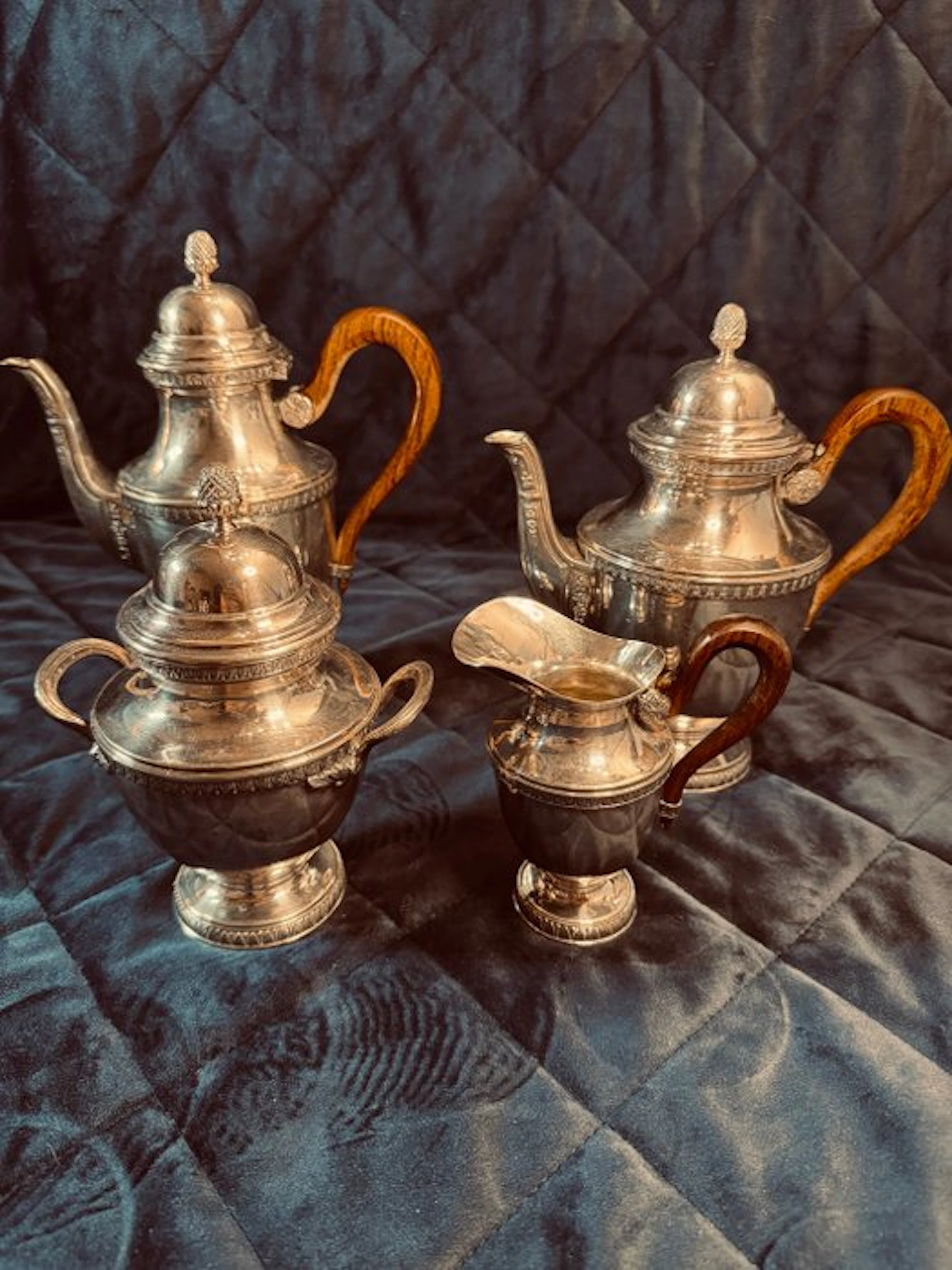 Orfevrerie Phenix - Coffee set for 4 (4) - Silverplated, Wood