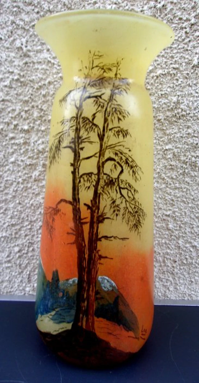 Legras & Cie. - Vase - Enamelled glass - snowy landscape - THIONVILLE model