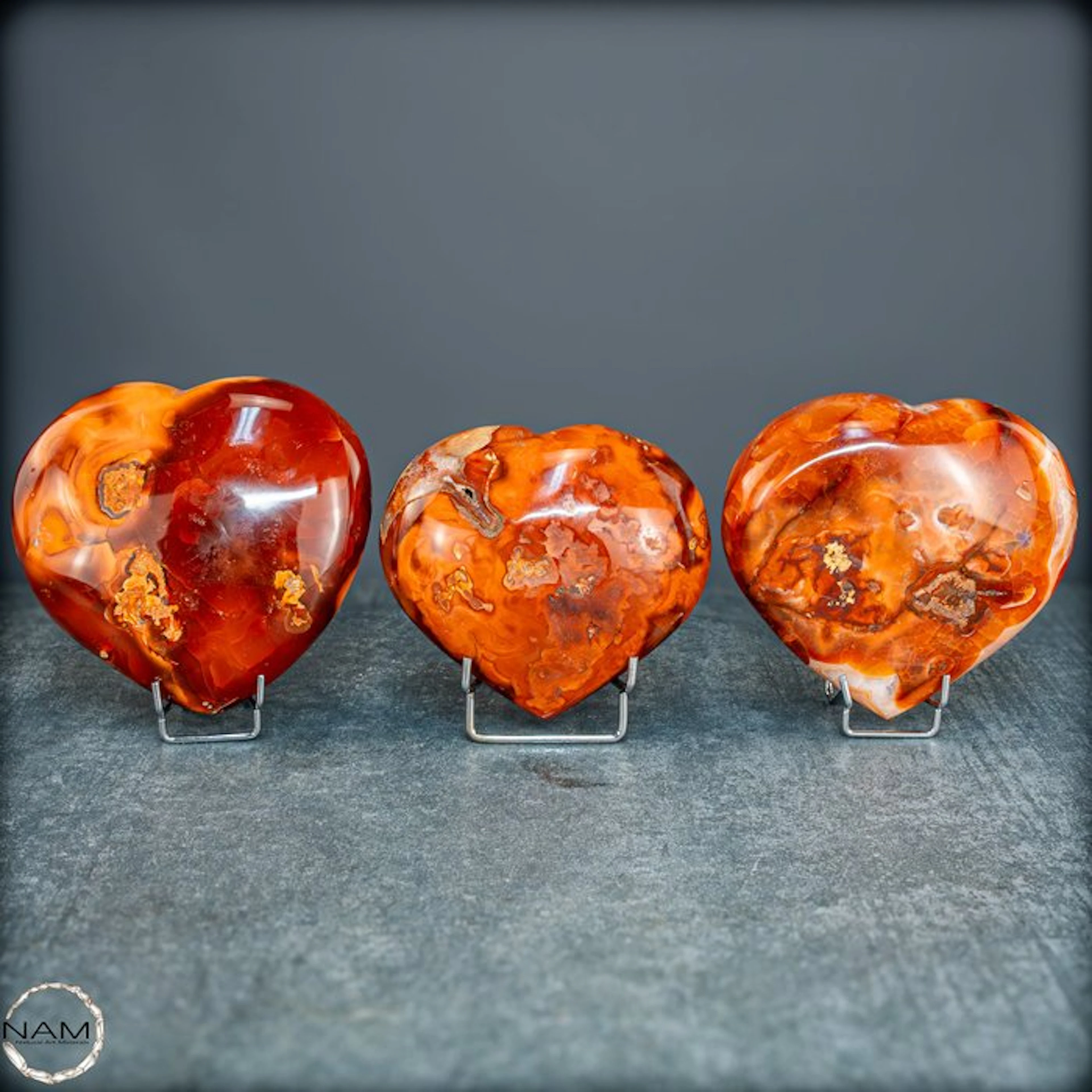Fiery natural carnelian-agate hearts with a fascinating drawing- 2002.07