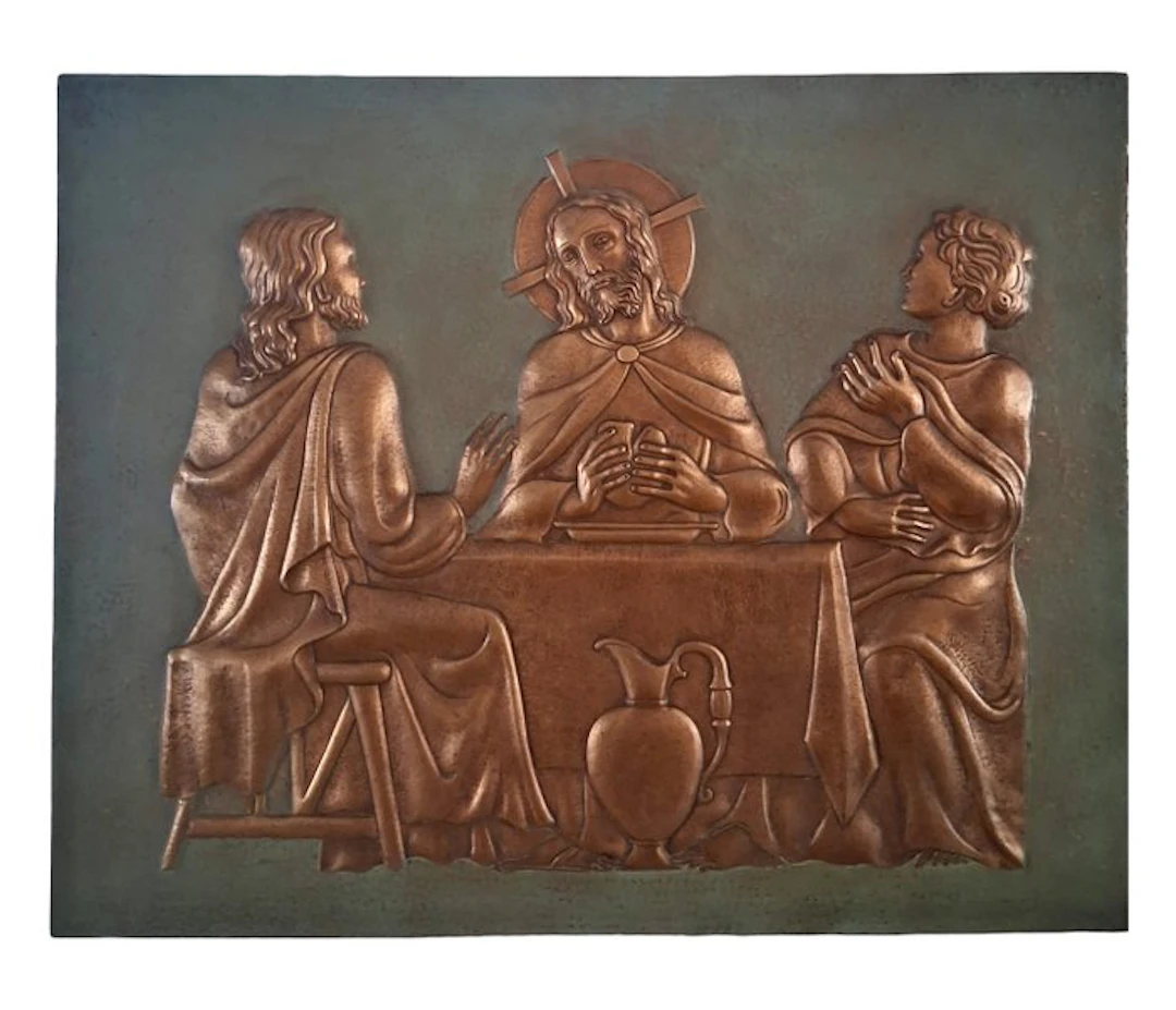 Copper decorative plate - Emmaus walkers - 91x 60 cm - 4 kg - Copper
