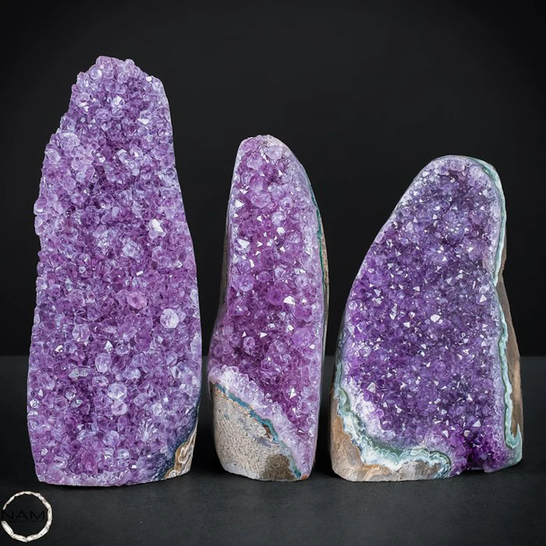 Exquisite amethyst druzy set – Three natural masterpieces...