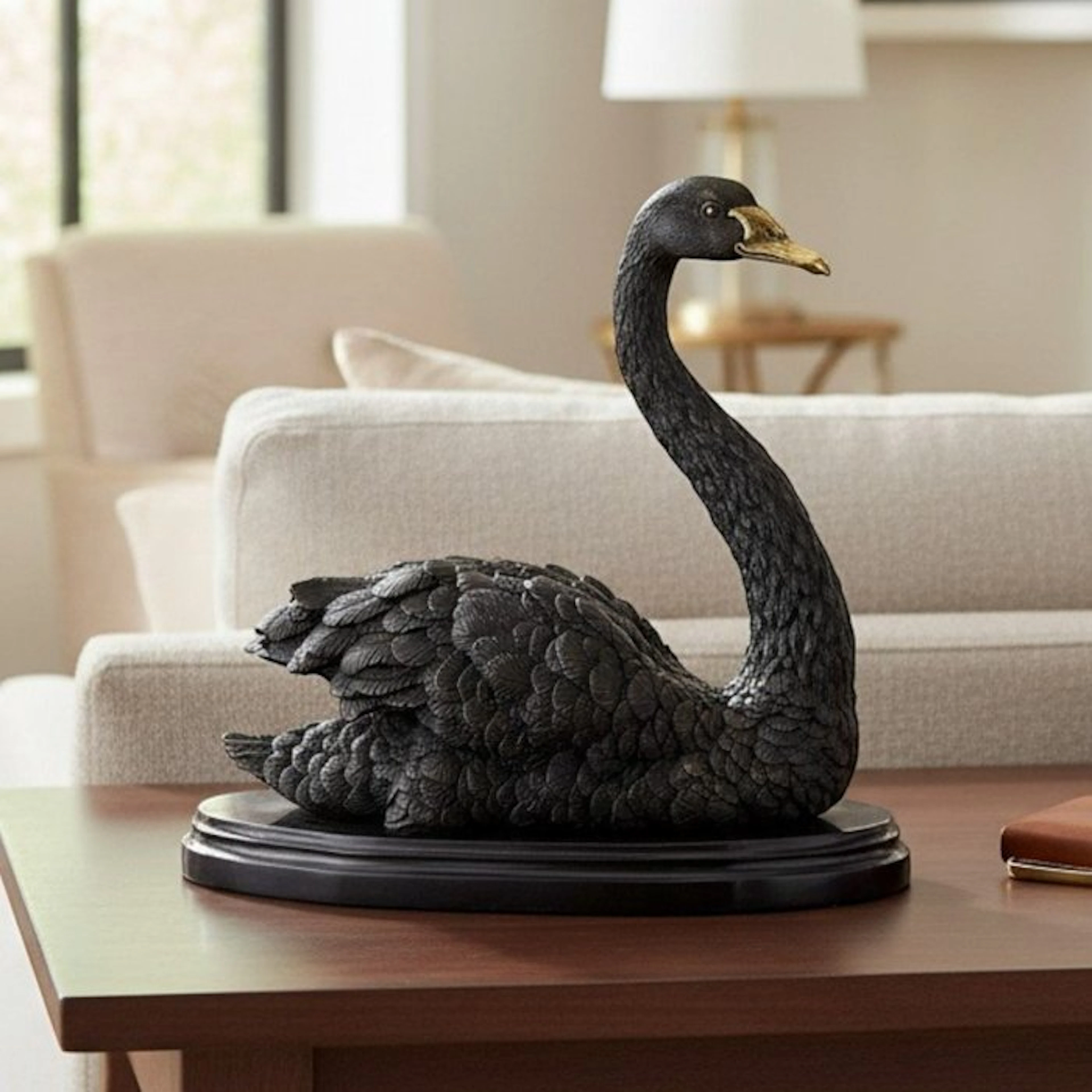 Sculpture, Elegant Swan - 7.2 kg - 30 cm - Bronze, Marble