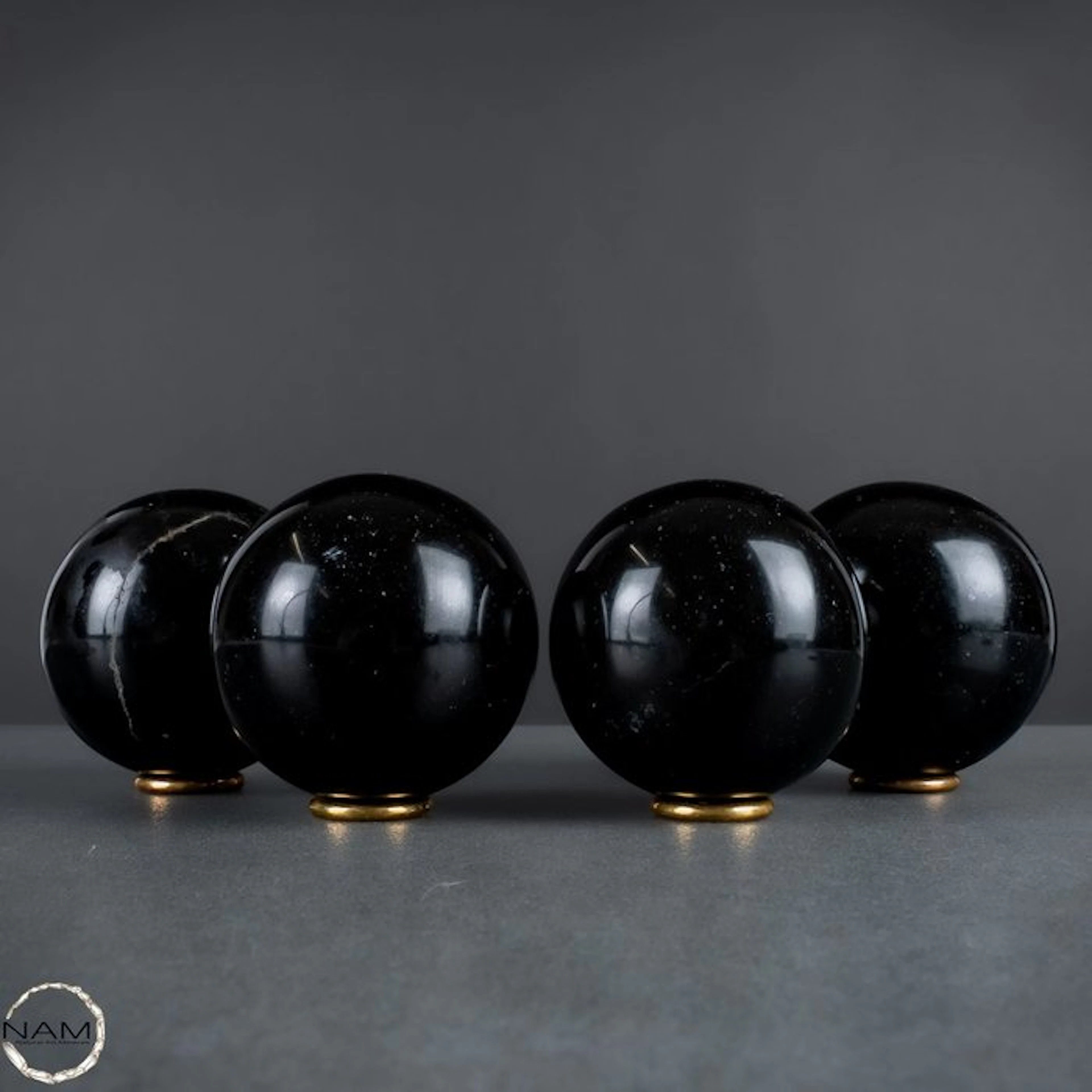 Natural Black Tourmaline Sphere Set – Hand-polished...