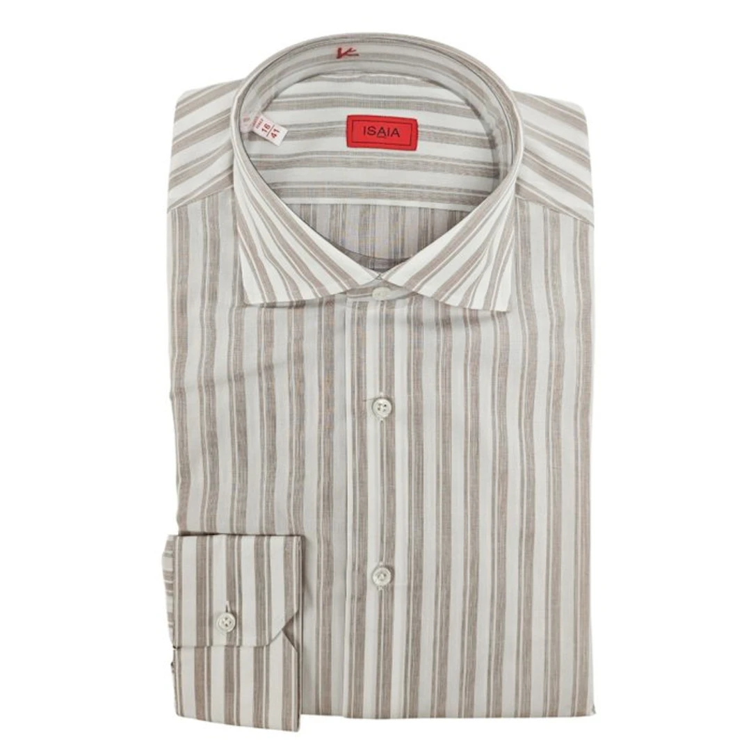 ISAIA NAPOLI - 16 - 41 - "Mix" Dress Shirt White - Beige...