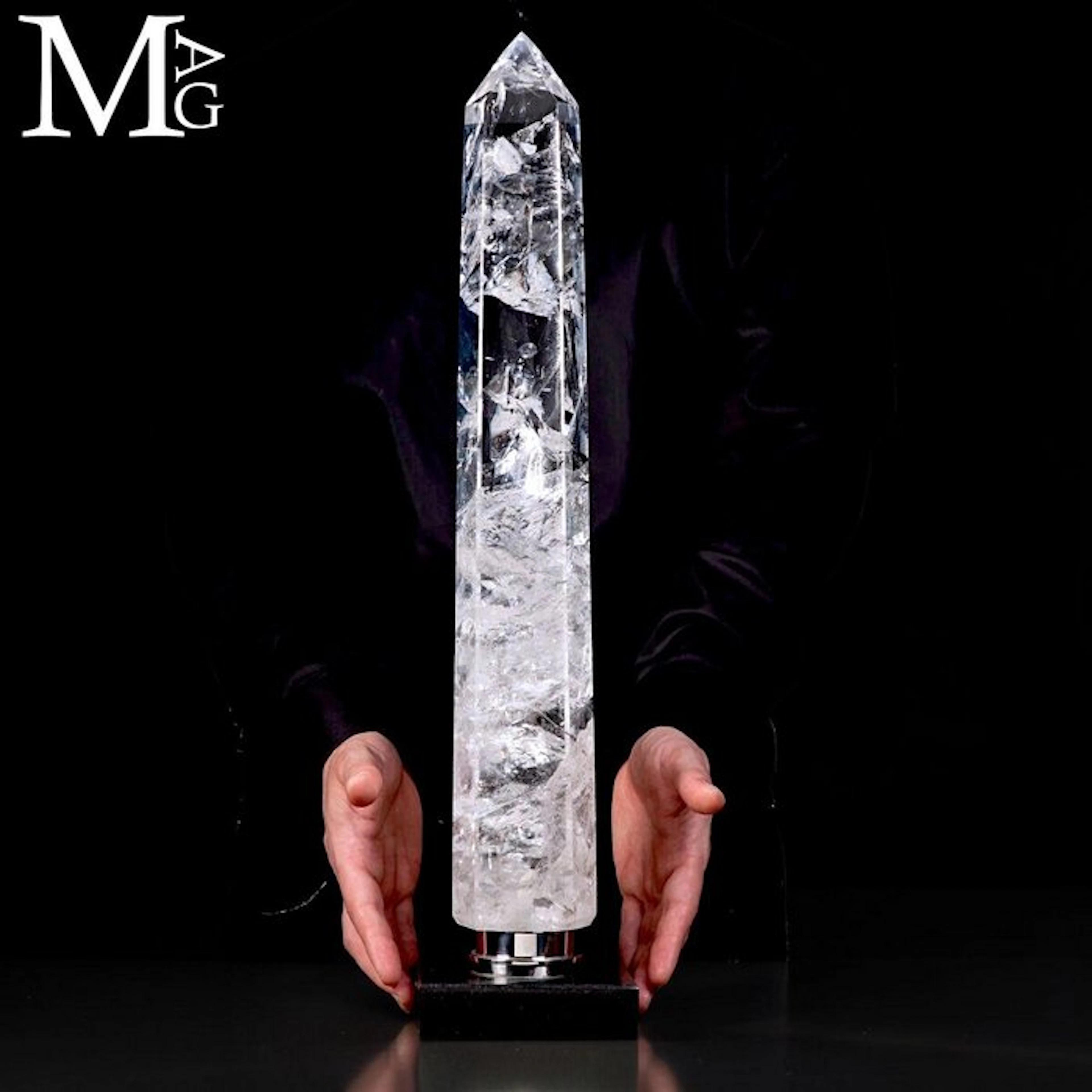 Majestic Polished Clear Quartz Obelisk with Enchanting...