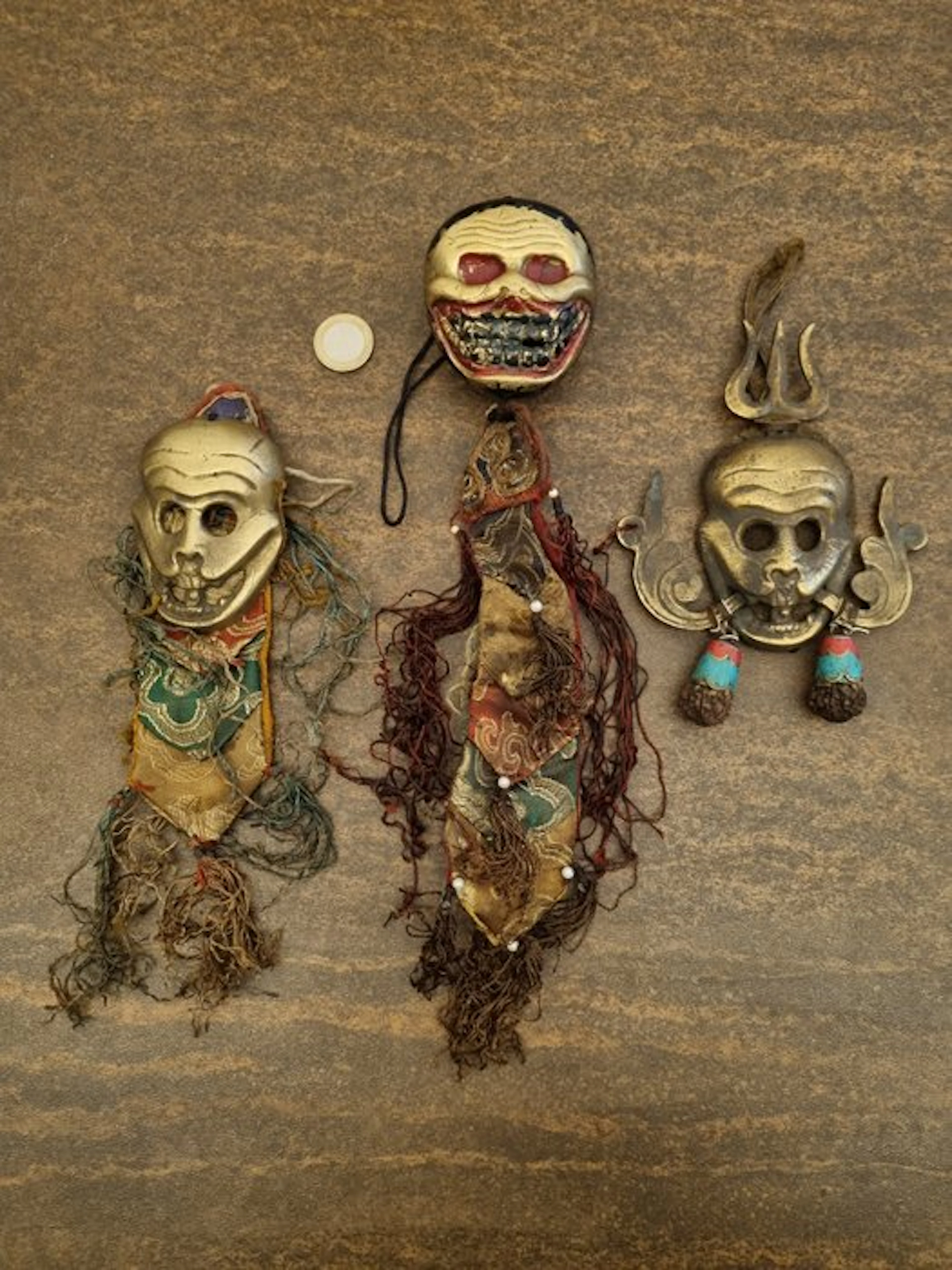 Set of 3 ritual Tibetan/Nepalese protective amulets...