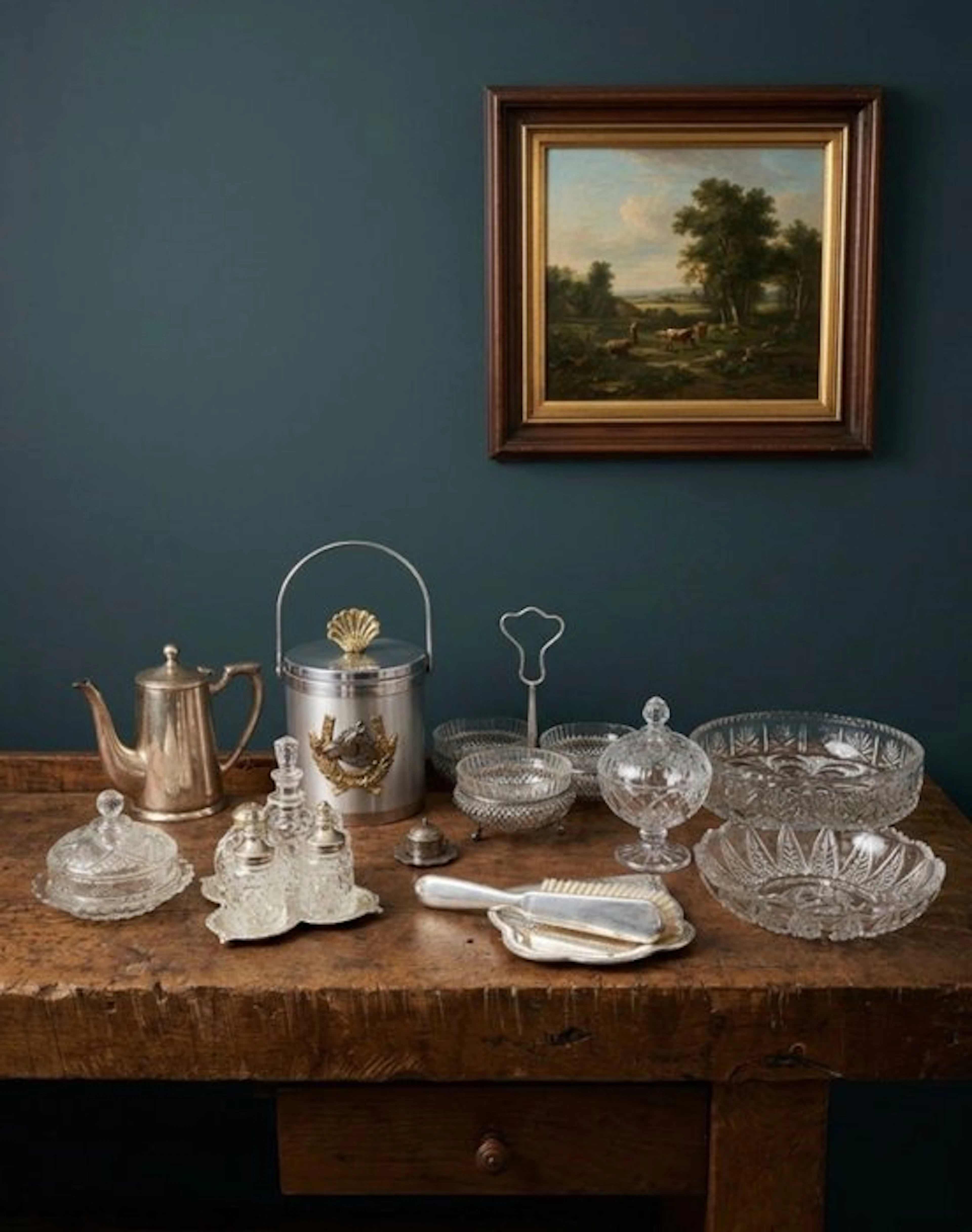 Dinner service (12) - Glass, Silverplated, Metal