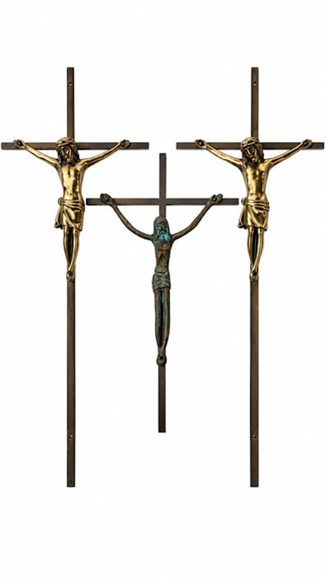 Crucifix (3) - Metal, Brass, Bronze - 1960-1980 - Set of 3 wall crucifixes