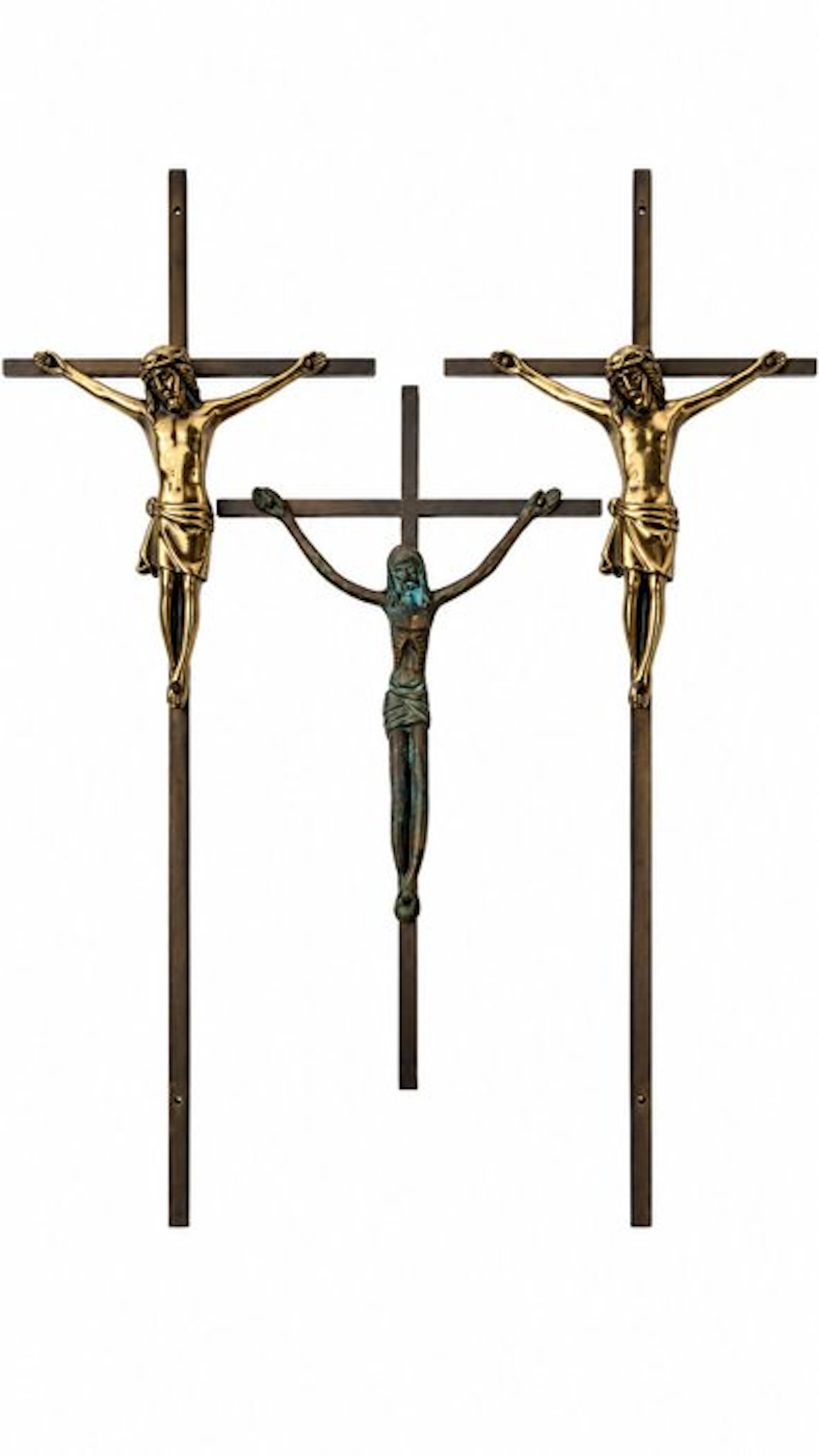 Crucifix (3) - Metal, Brass, Bronze - 1960-1980 - Set of 3 wall crucifixes