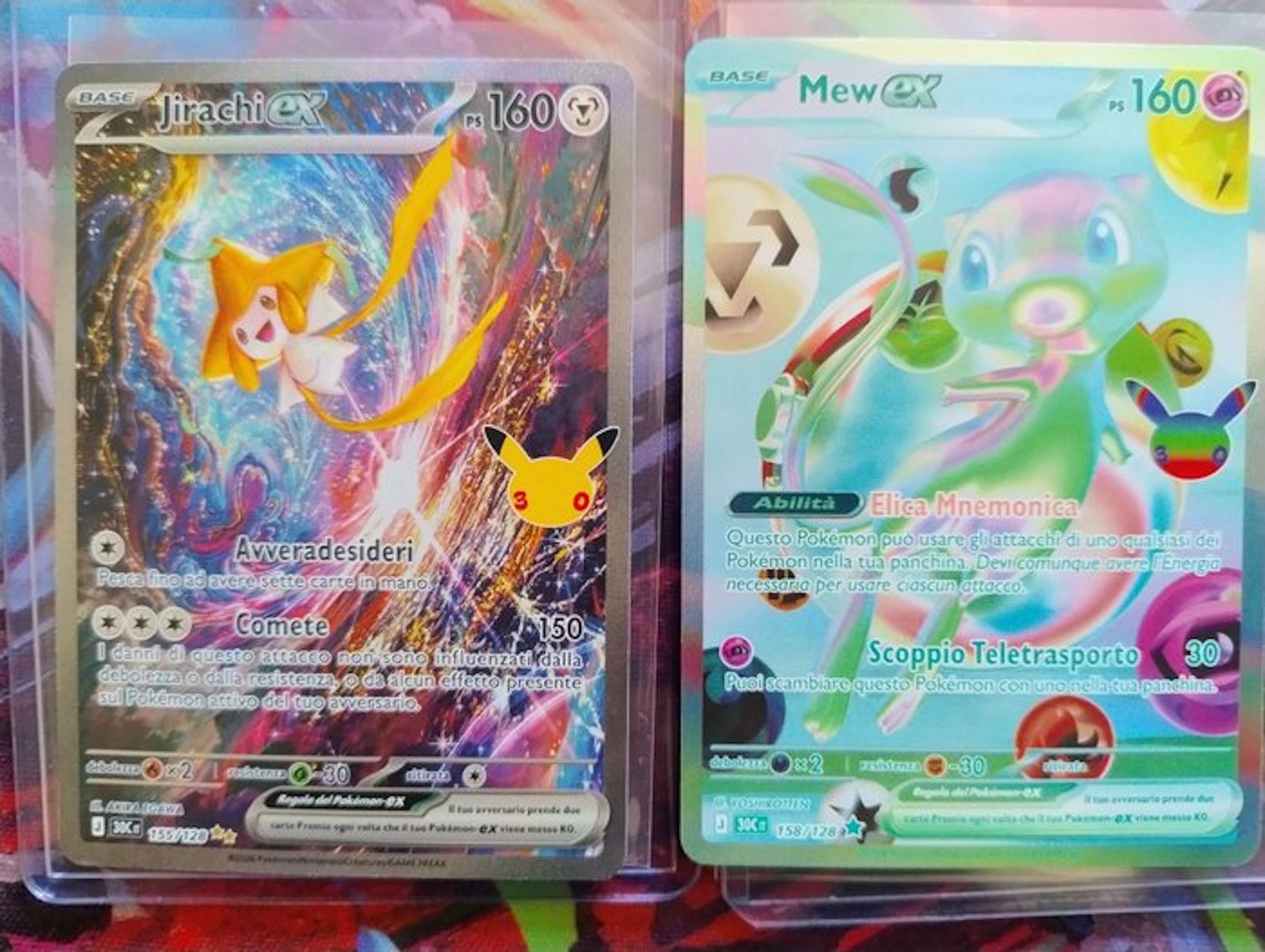 Pokémon - 2 Card - Mew, Jirachi 155/128; 158/128 Full art, Foil -