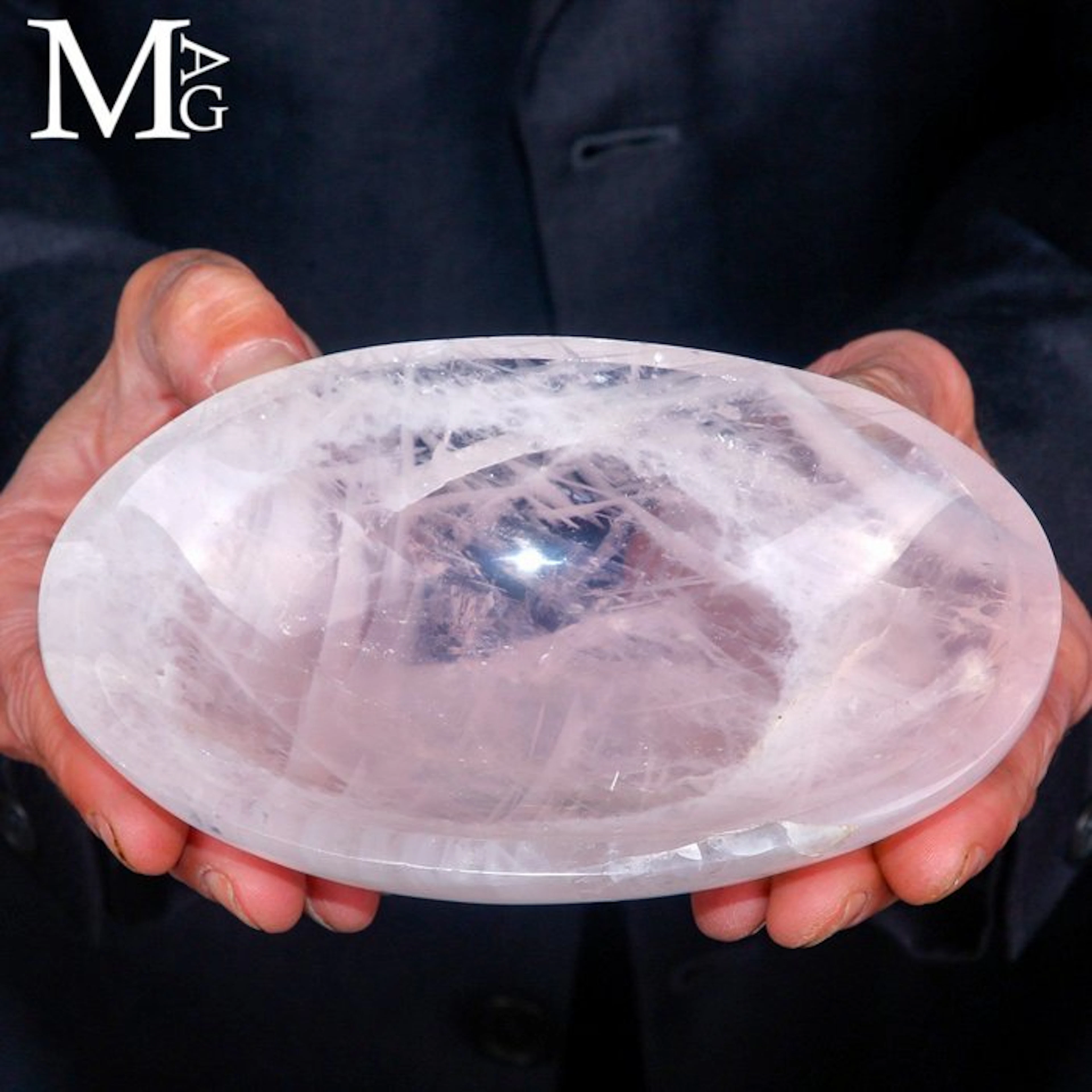 Exquisite Brazilian Rose Quartz Carved Bowl - Artfully...