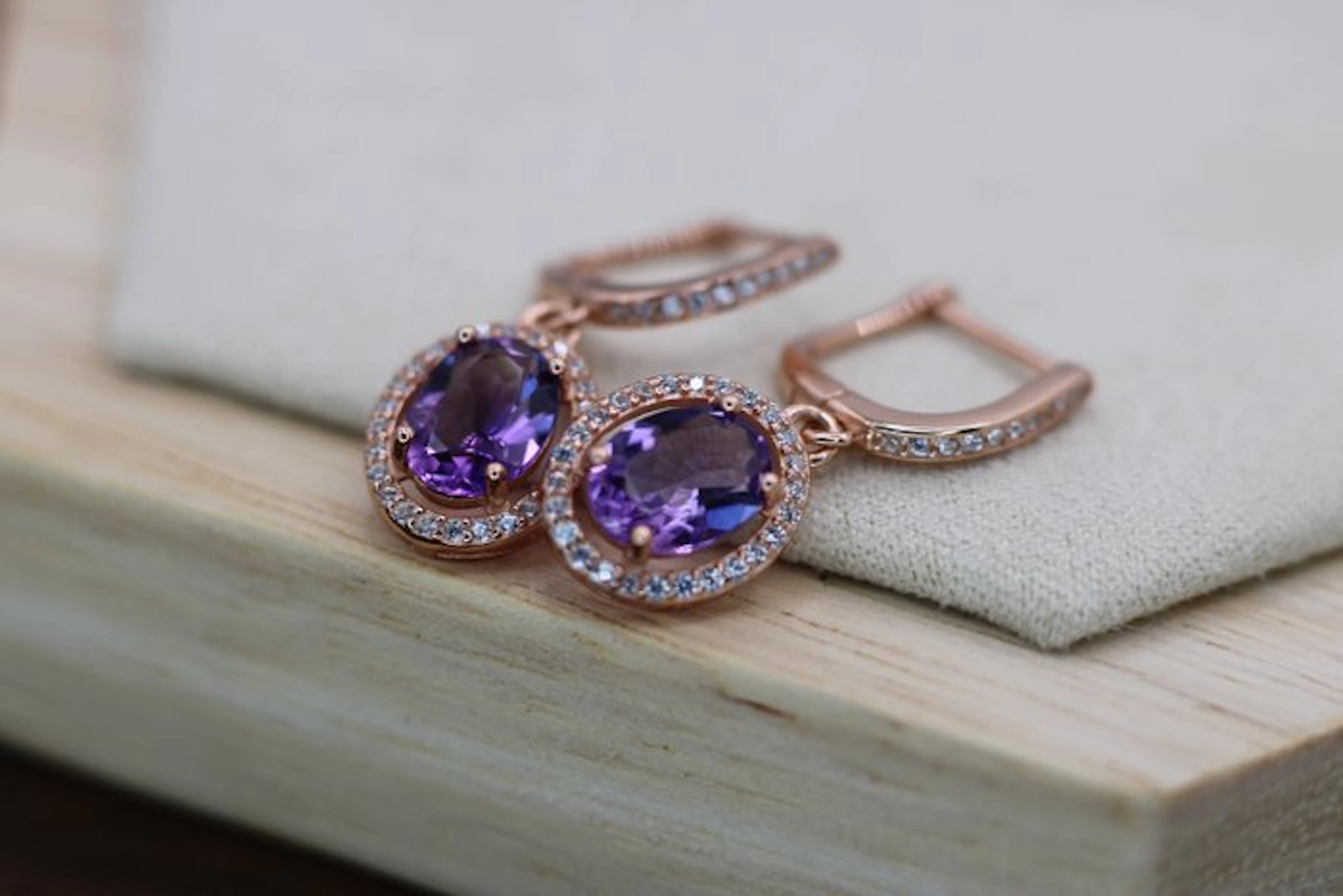 No reserve price - Earrings Silver, Rose gold plated - 2.20ct. tw. Amethyst