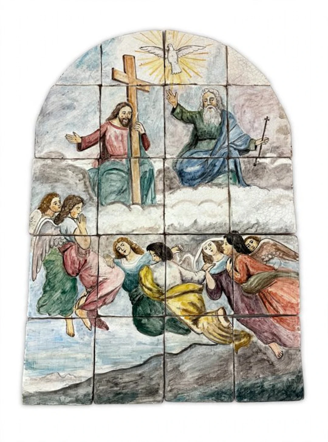 Hand-painted ceramic altarpiece - Holy Trinity - 44.5 x...