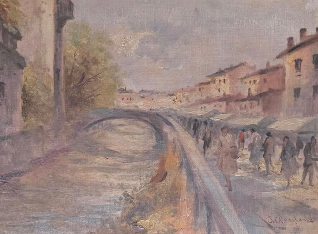 S. Ronzoni (XX) - Scorcio di paese con figure