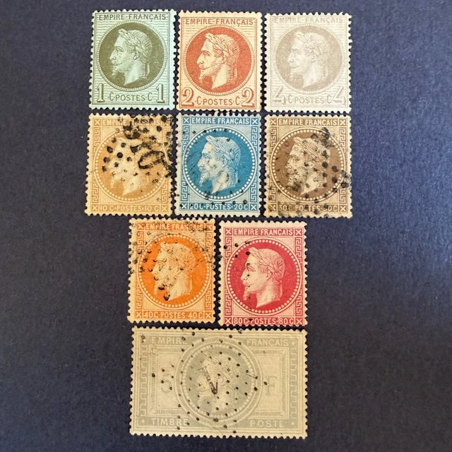 France - Yvert 25/33 "Napoléon laureate" in cancelled stamps