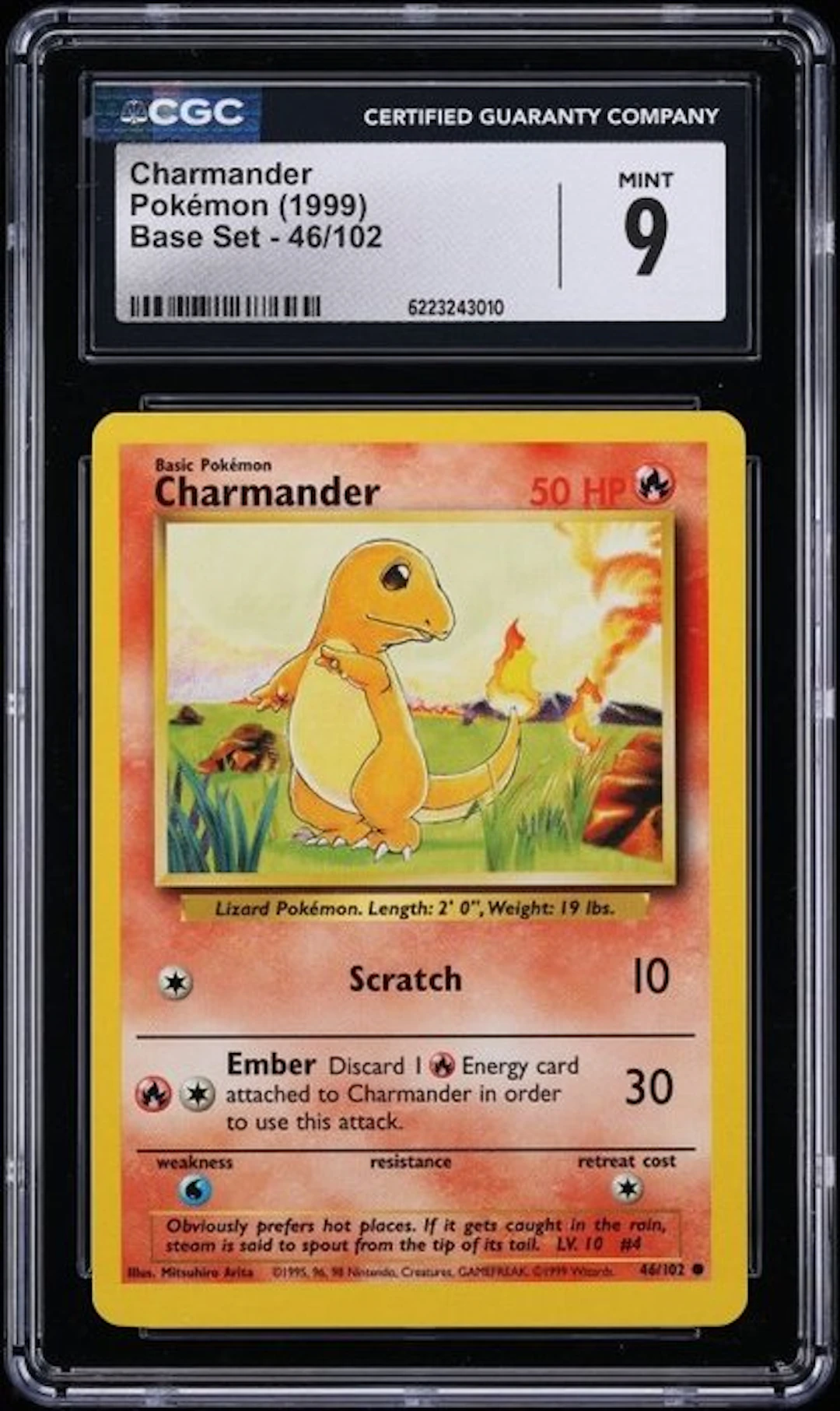 Pokémon - 1 Graded card - Charmander 46/102 - CGC 9 - WOTC - Base set