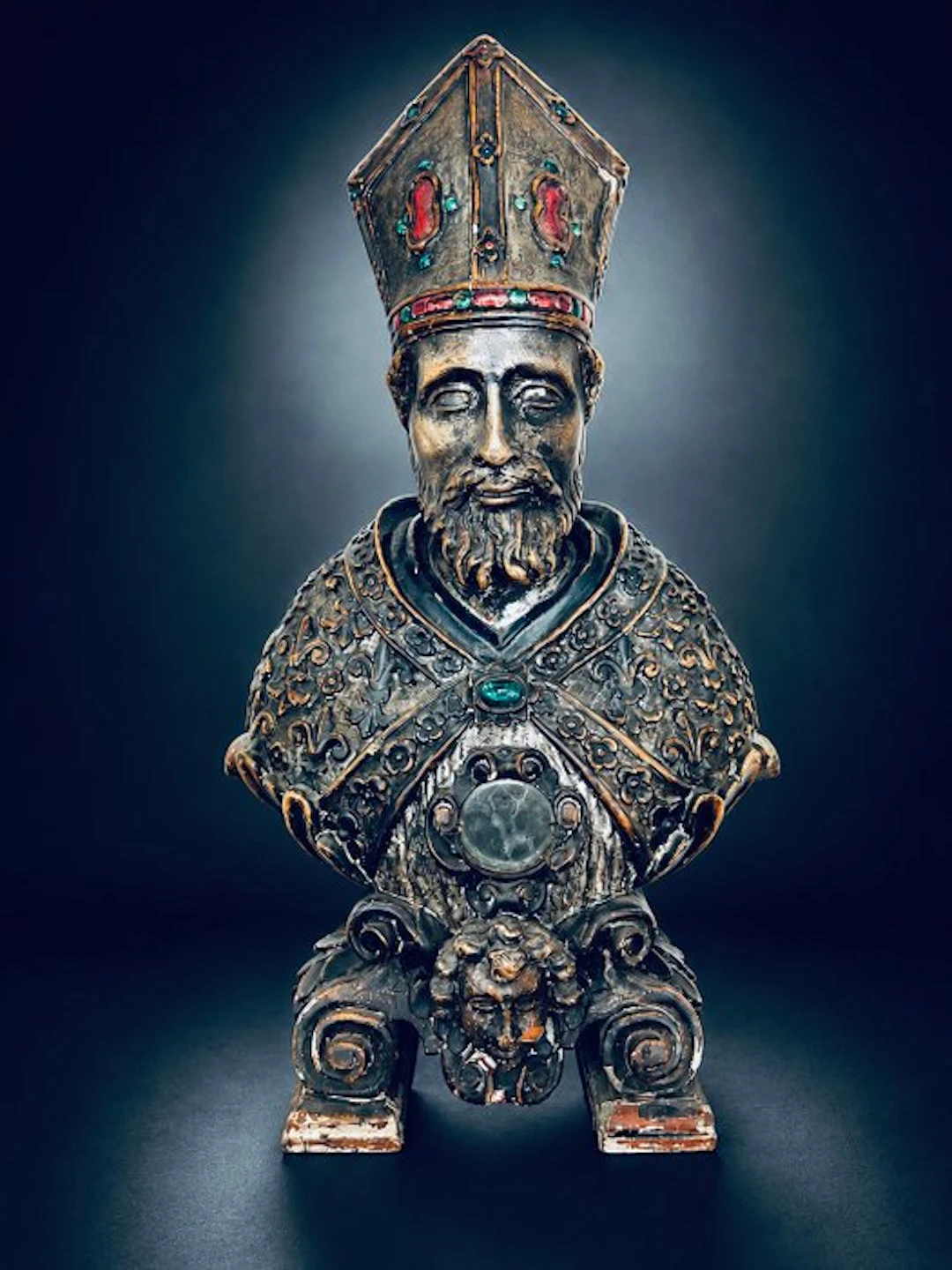 Antique Reliquary - Polychrome wood - 1750-1800 - Bishop bust reliquary - 86 cm