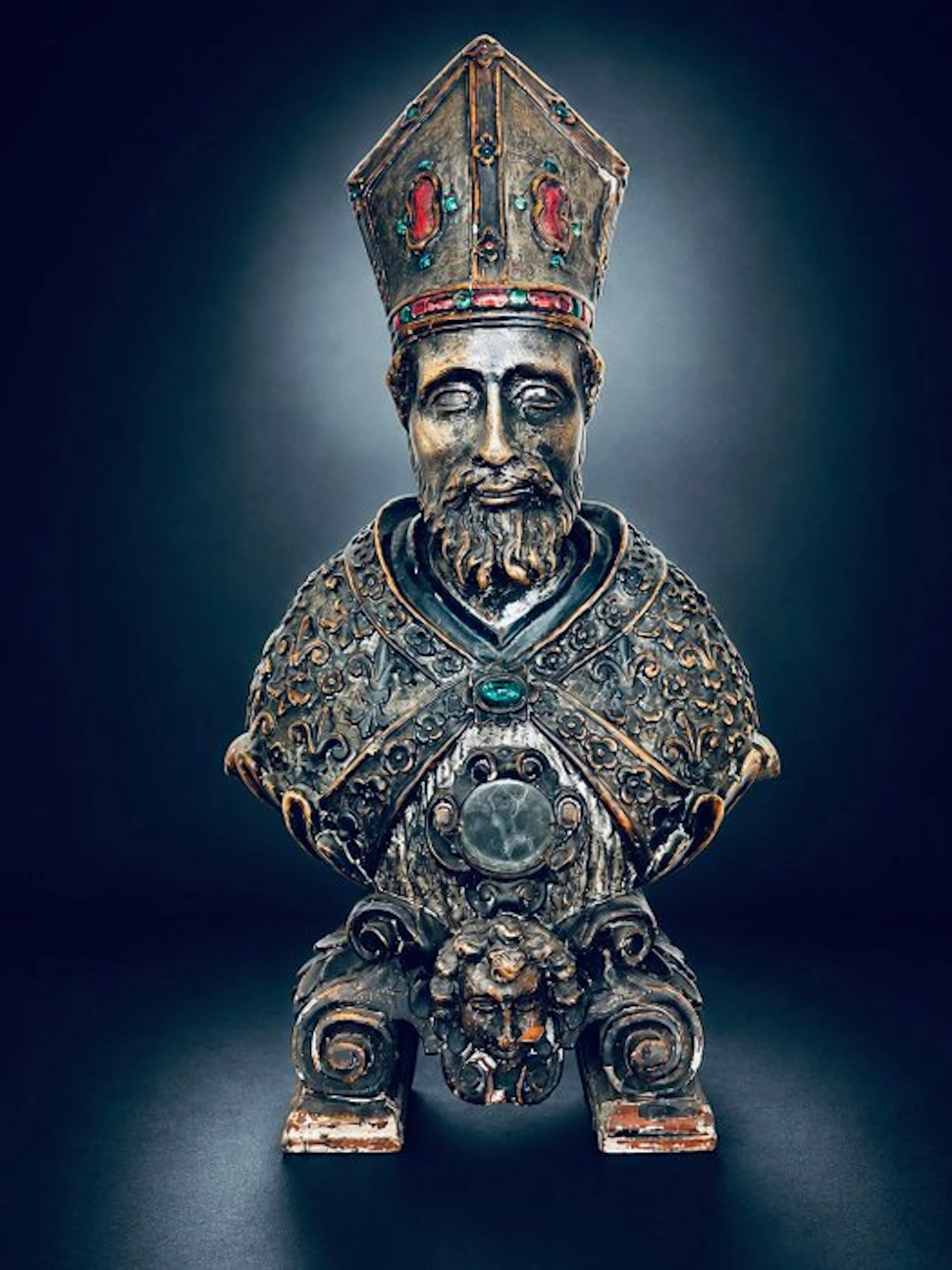 Antique Reliquary - Polychrome wood - 1750-1800 - Bishop bust reliquary - 86 cm
