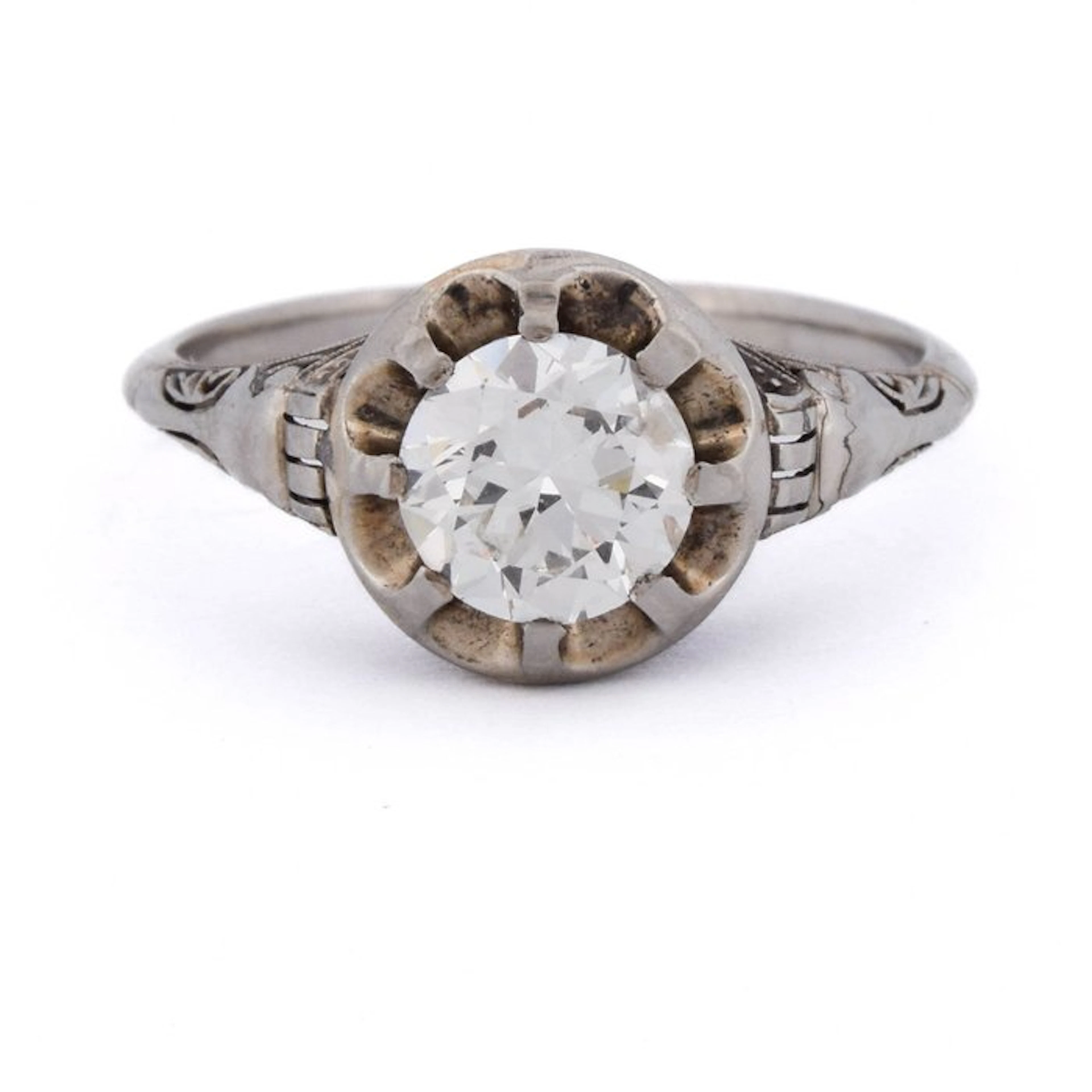 Ring - 18 kt. White gold - 1.05ct. tw. Diamond (Natural) - Art Nouveau