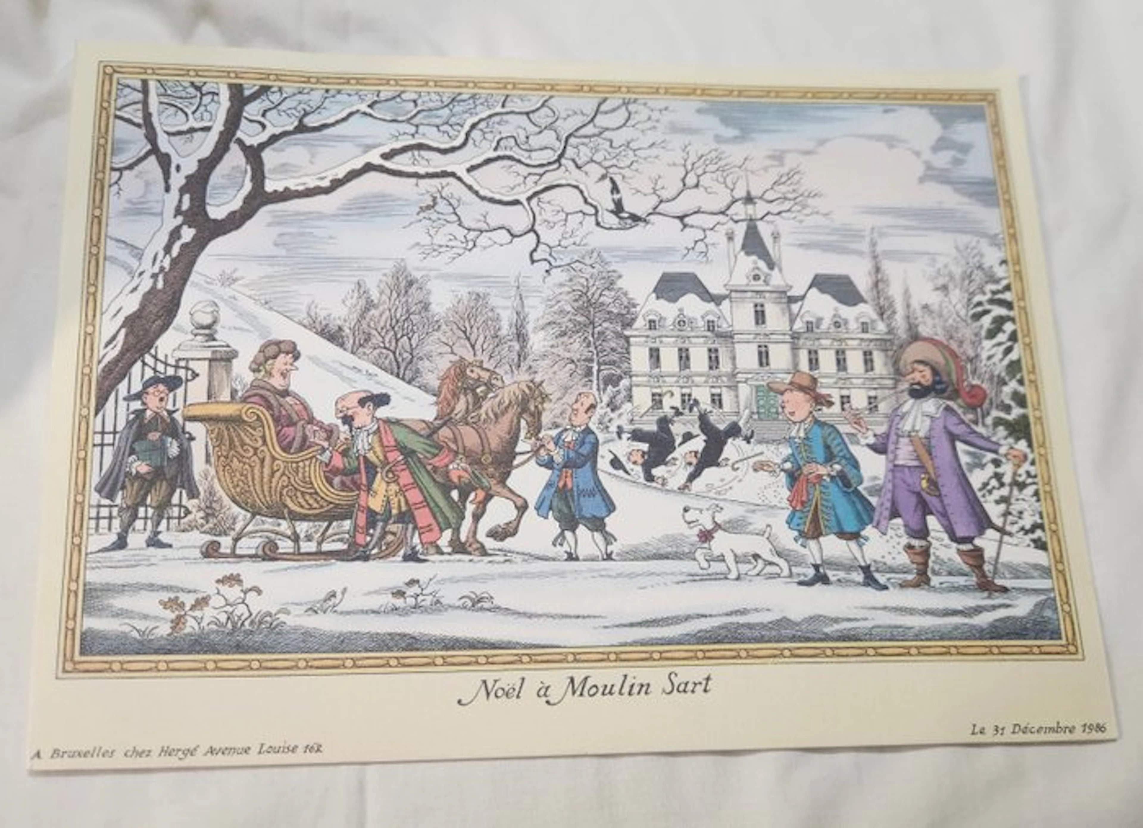 Hergé Studios - 1 Print - Noël à Moulin Sart - Signé par Baran - 1986