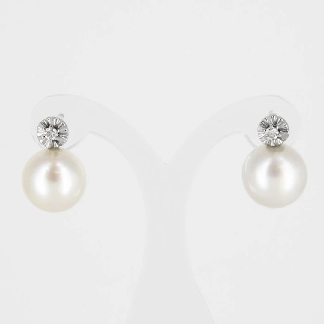 Earrings - 18 kt. White gold Diamond (Natural) - Pearl