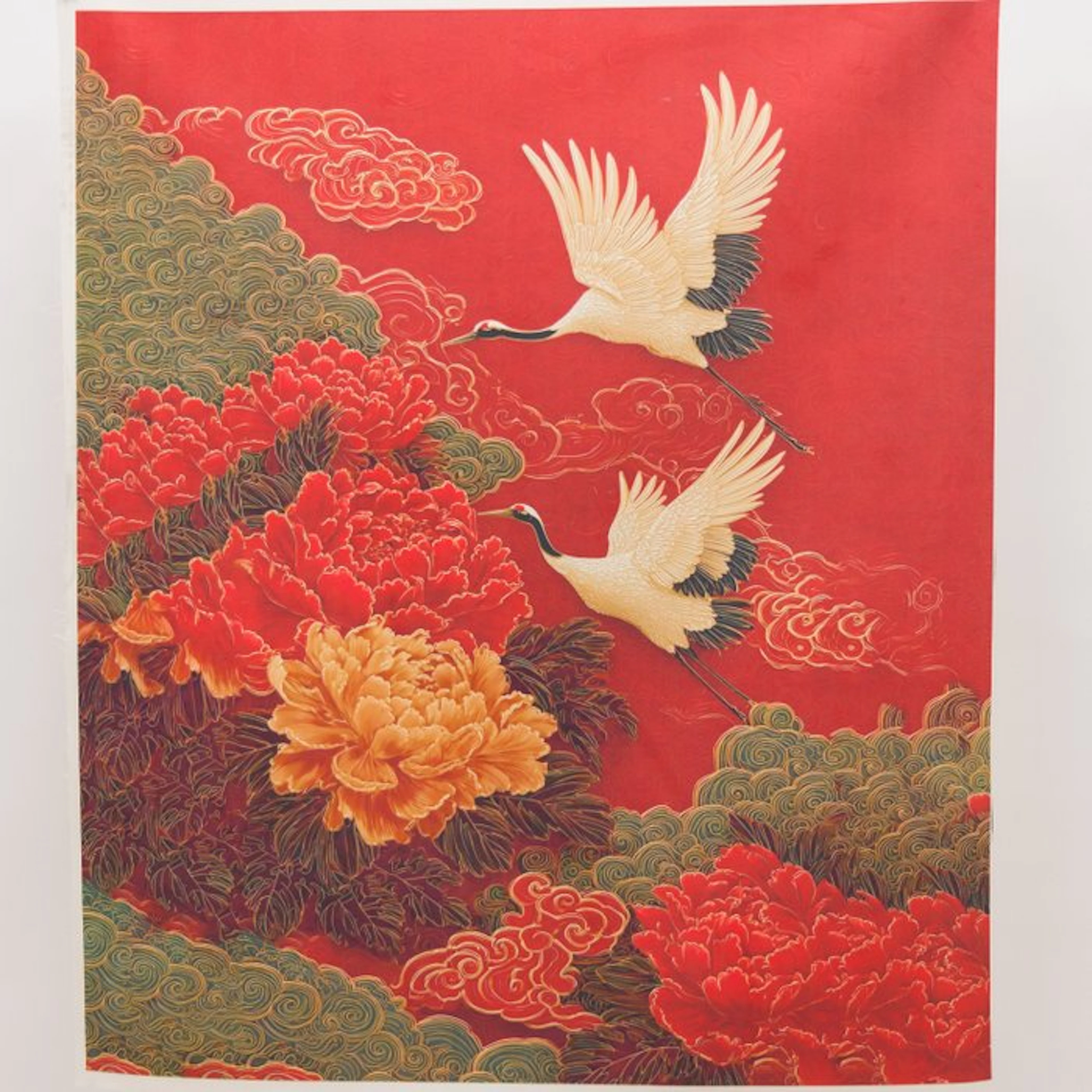 Panel - 113 x 131 cm - Decorative Fabric Panel “Crane and...