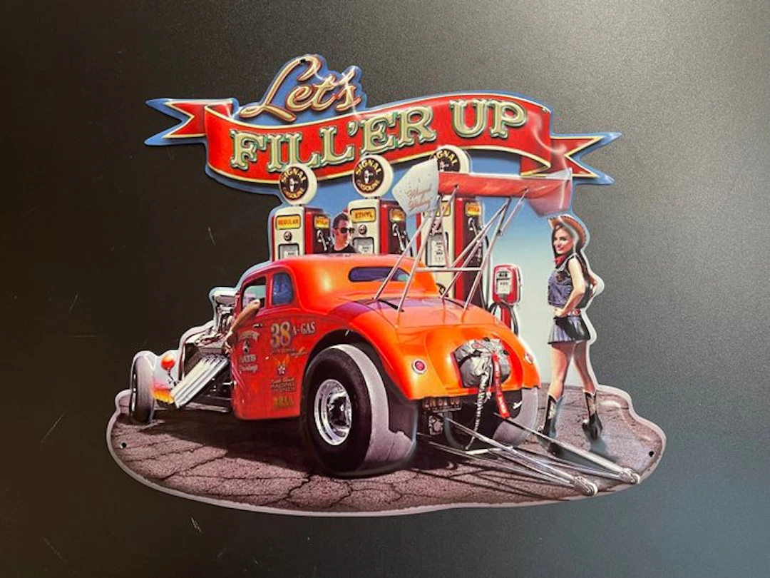 Gas Station Hot Rod Pin Up - Sign - Sign - Hot Rod with...