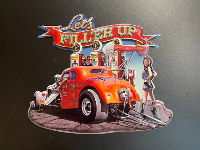 Gas Station Hot Rod Pin Up - Sign - Sign - Hot Rod with...