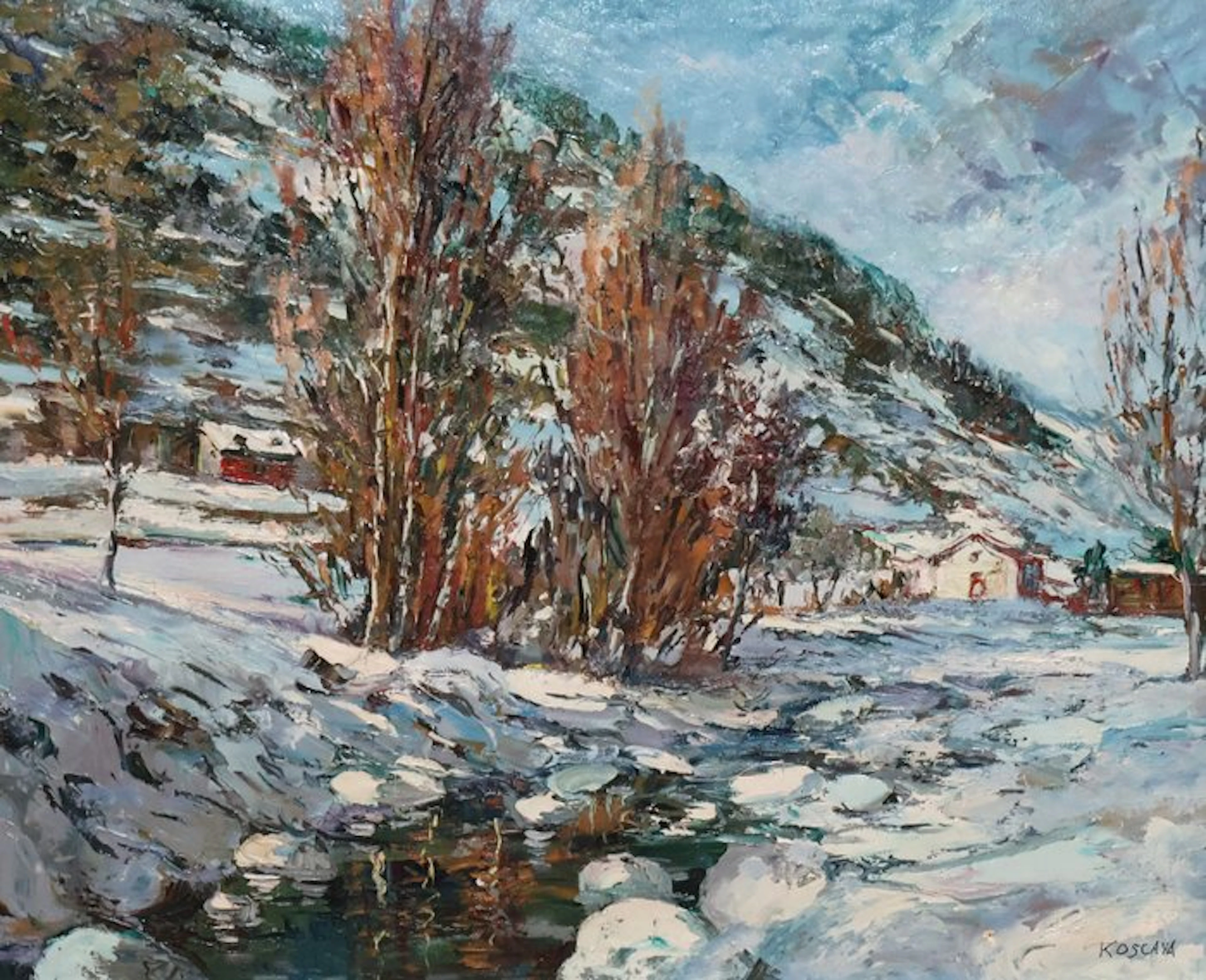 Enrique Koskaya (1901-1970) - Paisaje nevado junto al río