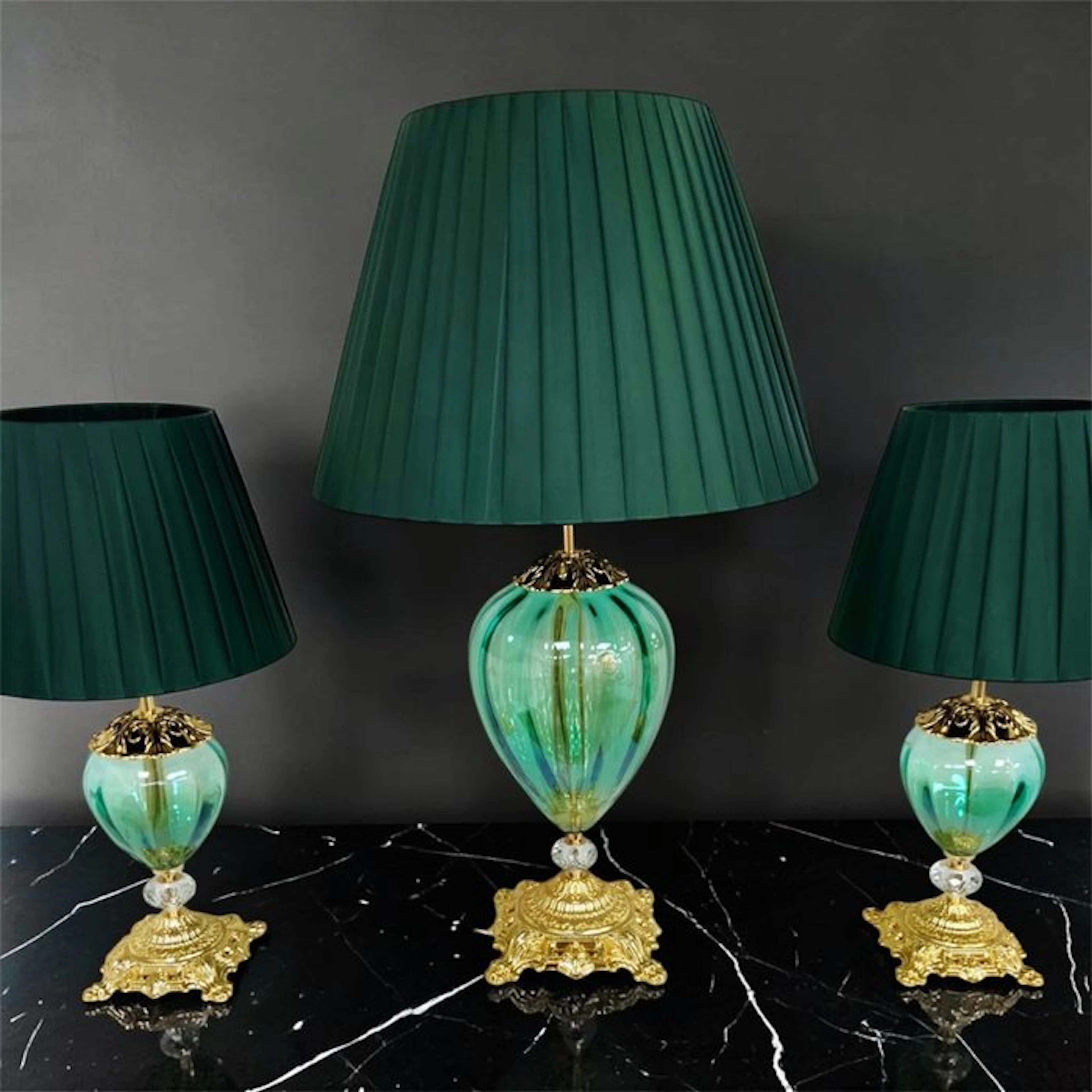 Table lamp (3) - Glass, Brass, Crystal, Textile, Gold plated - Lumi Trio