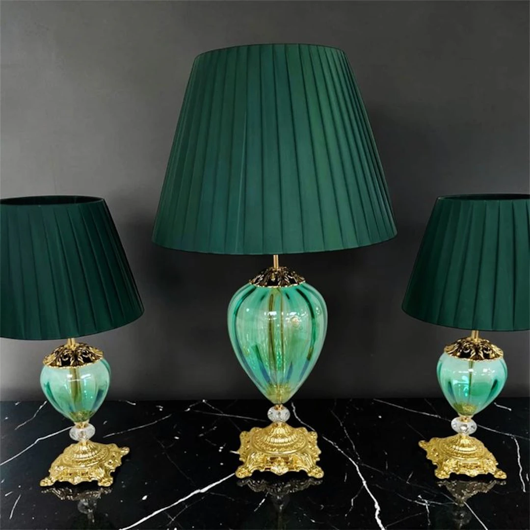 Table lamp (3) - Glass, Brass, Crystal, Textile, Gold plated - Lumi Trio