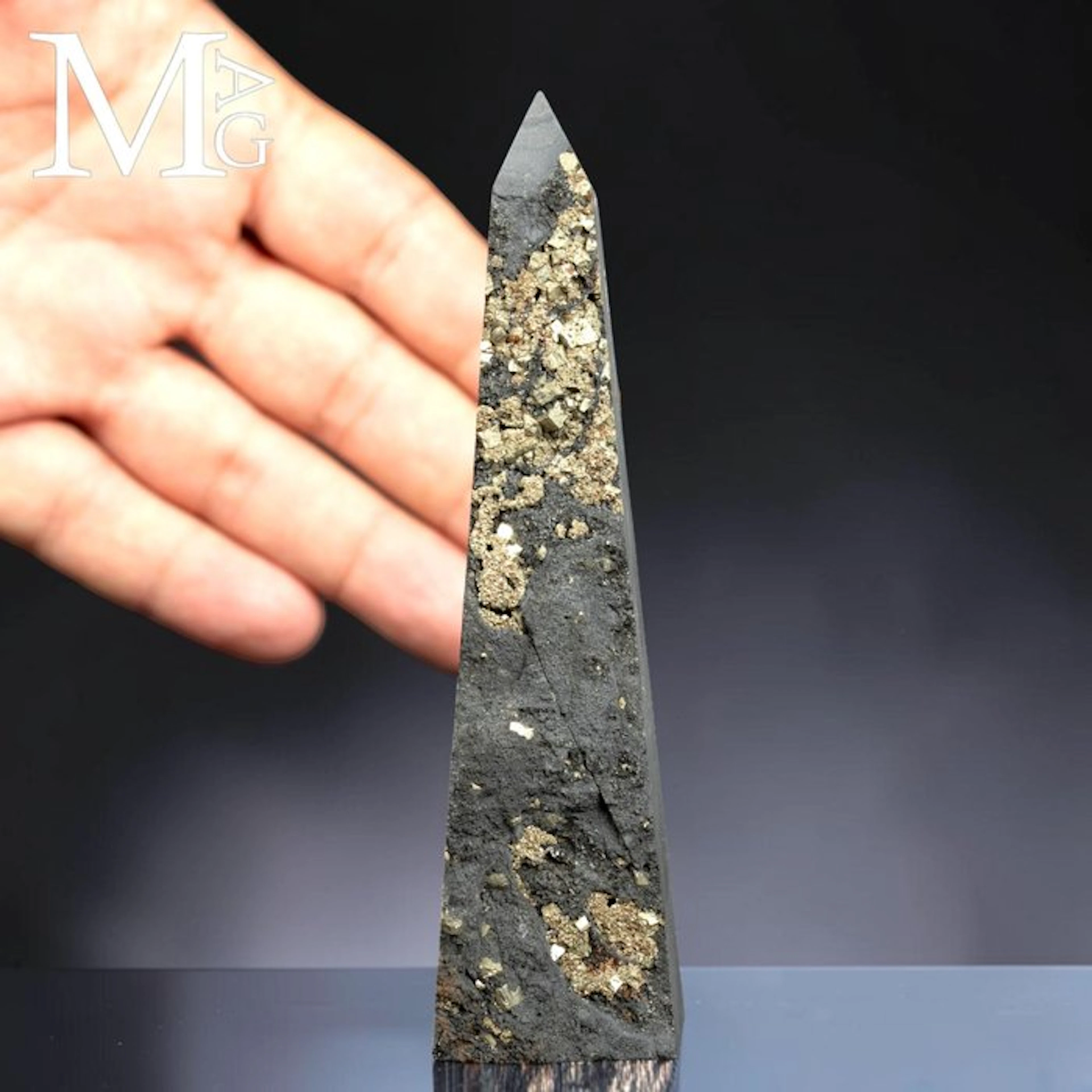 Cubic Pyrite on Slate Matrix Obelisk - Fascinating...