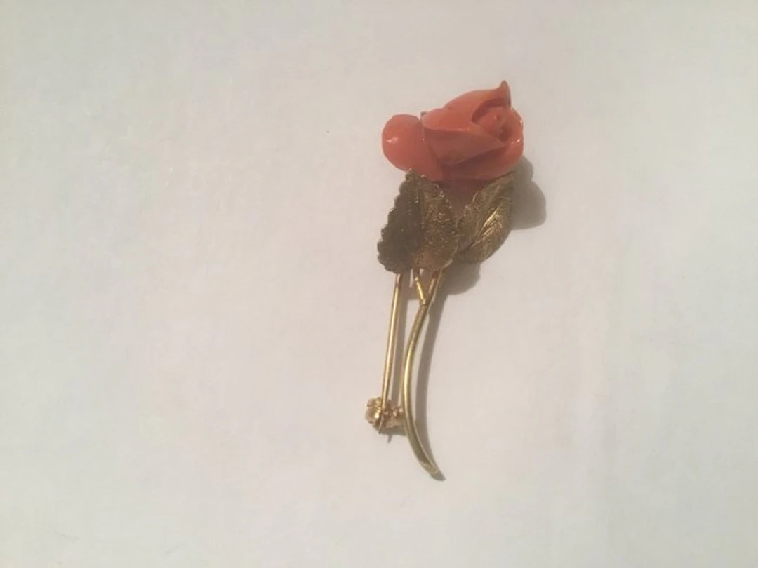 Brooch - 18 kt. Yellow gold Coral