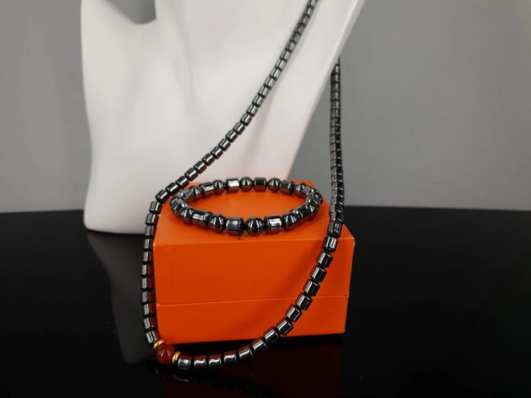 Terahertz & Carnelian Stone / Bracelet length 16 cm - Chain