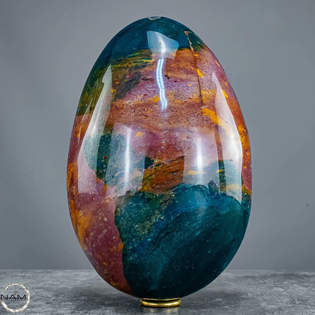 Exquisite egg made from natural multicolored Ocean Jasper