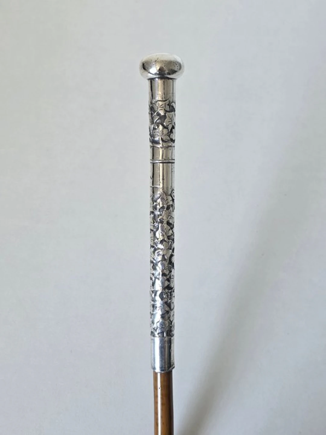 Walking stick - Silver, Wood, Floral relief - Sterling Silver 925 - Detailed