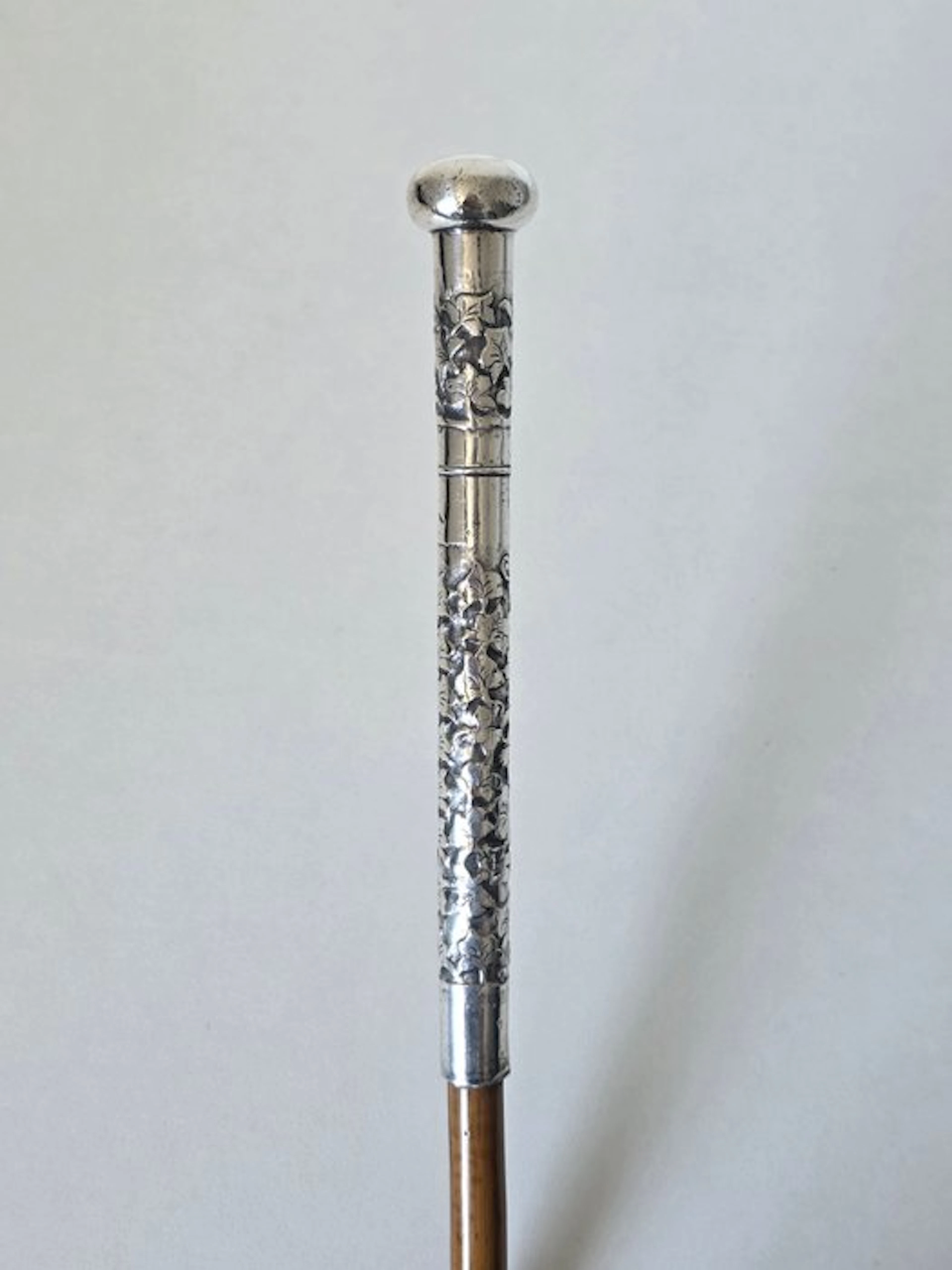 Walking stick - Silver, Wood, Floral relief - Sterling Silver 925 - Detailed