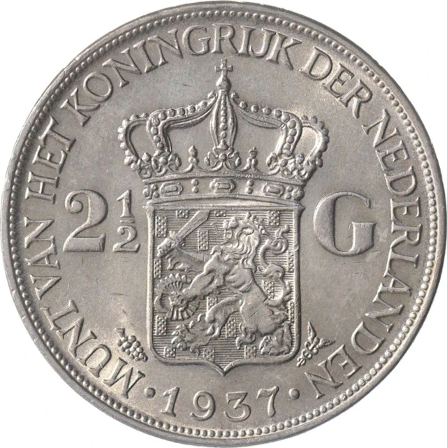 Netherlands. Wilhelmina. 2 1/2 Gulden 1937 KWALITEIT (No reserve price)