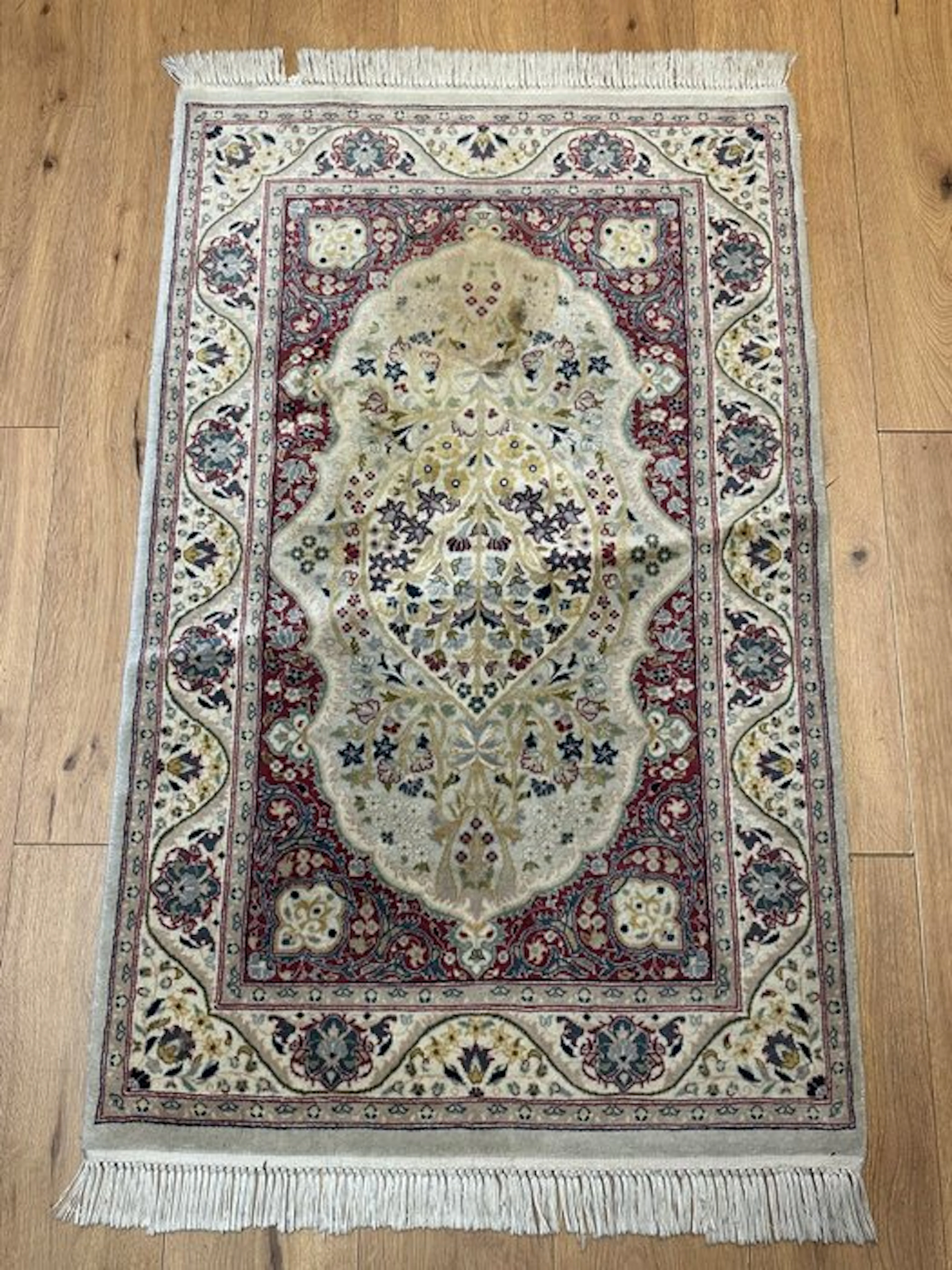 Hand-knotted Oriental rug with a fine medallion pattern...