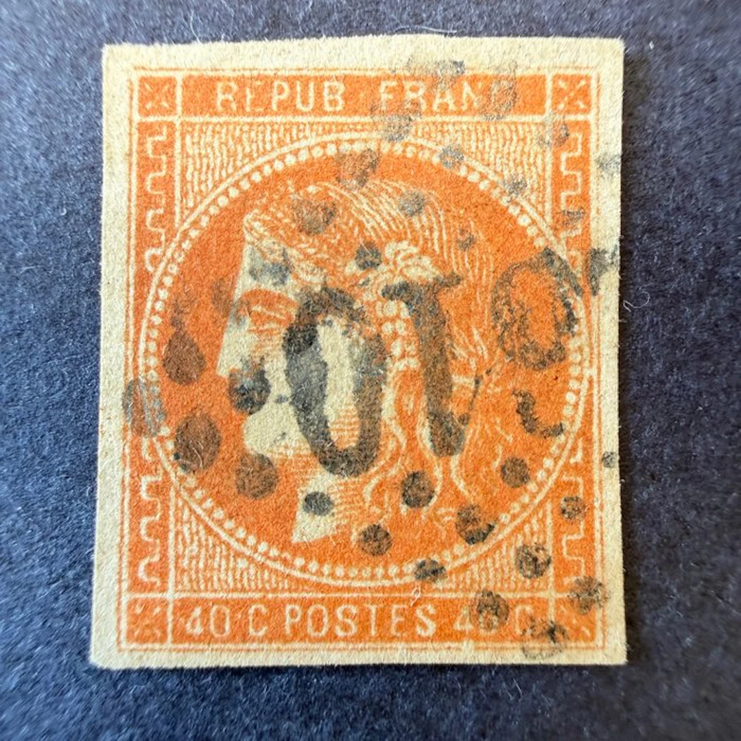 France - Yvert 48 'Bordeaux 40c orange' cancelled. Signed Calves. TB.
