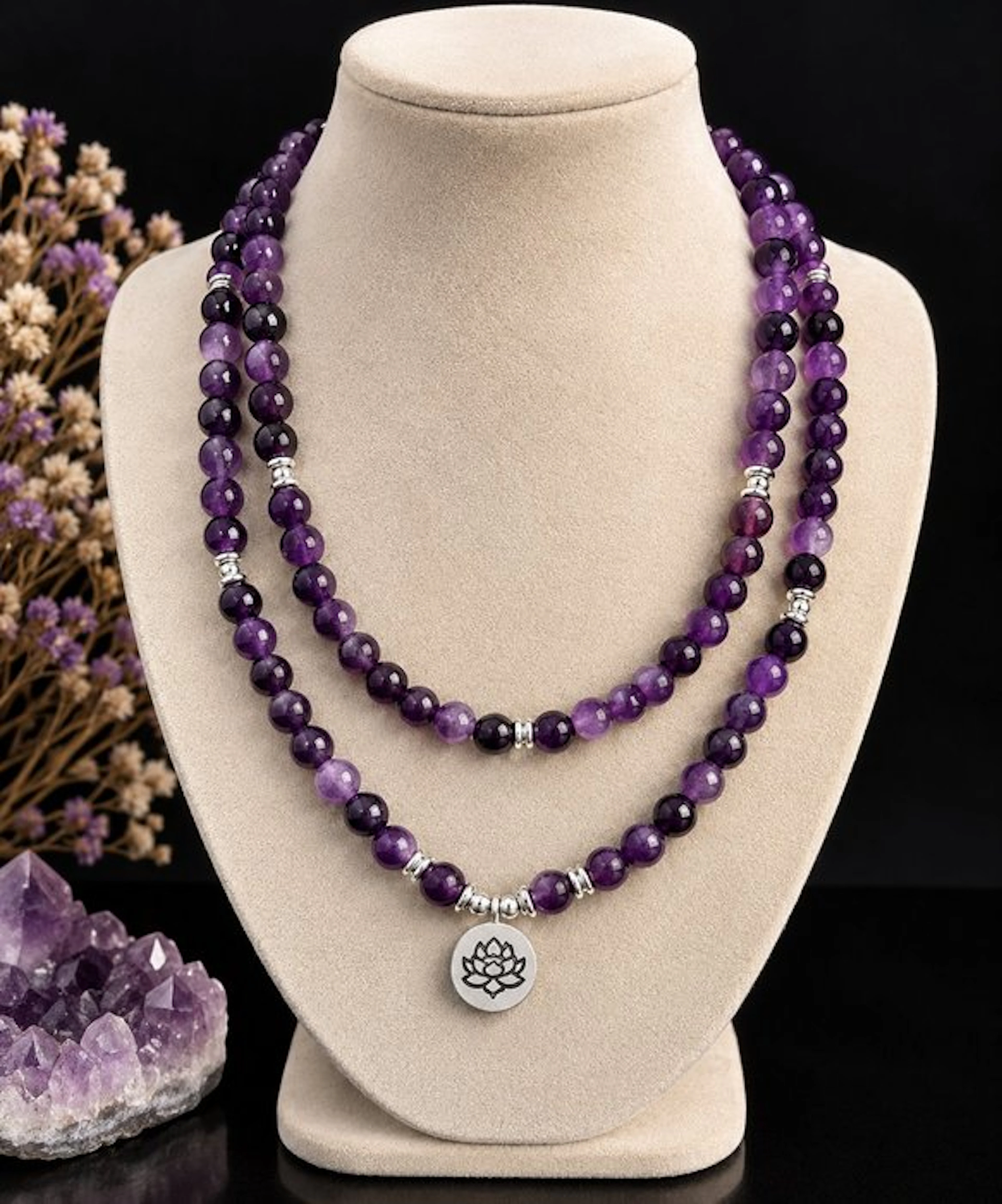 Nice Natural Amethyst Necklace – Handmade double-wrap...