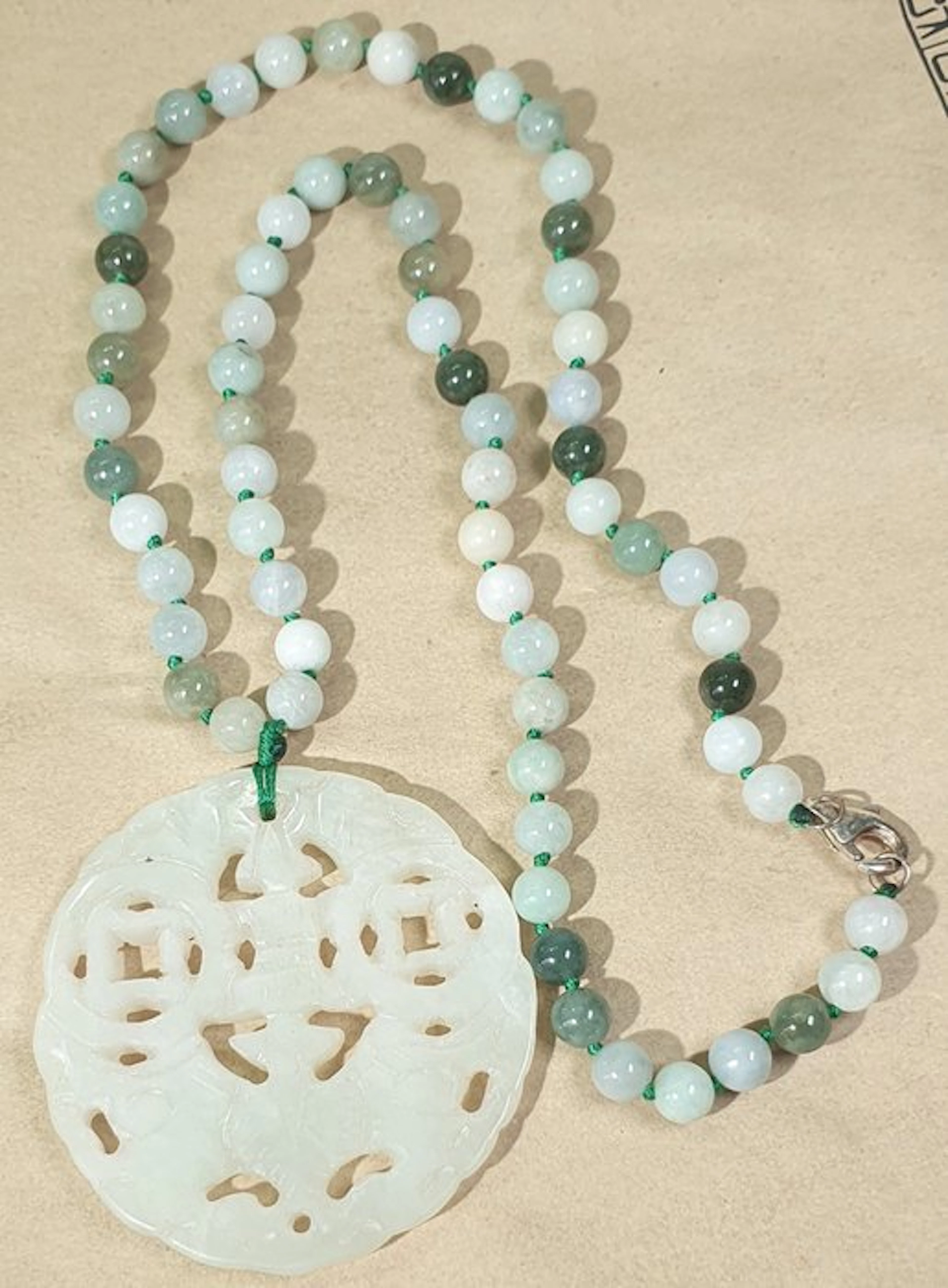 Burmese nephrite jade - Fortune Coins and Bat - Attracts...