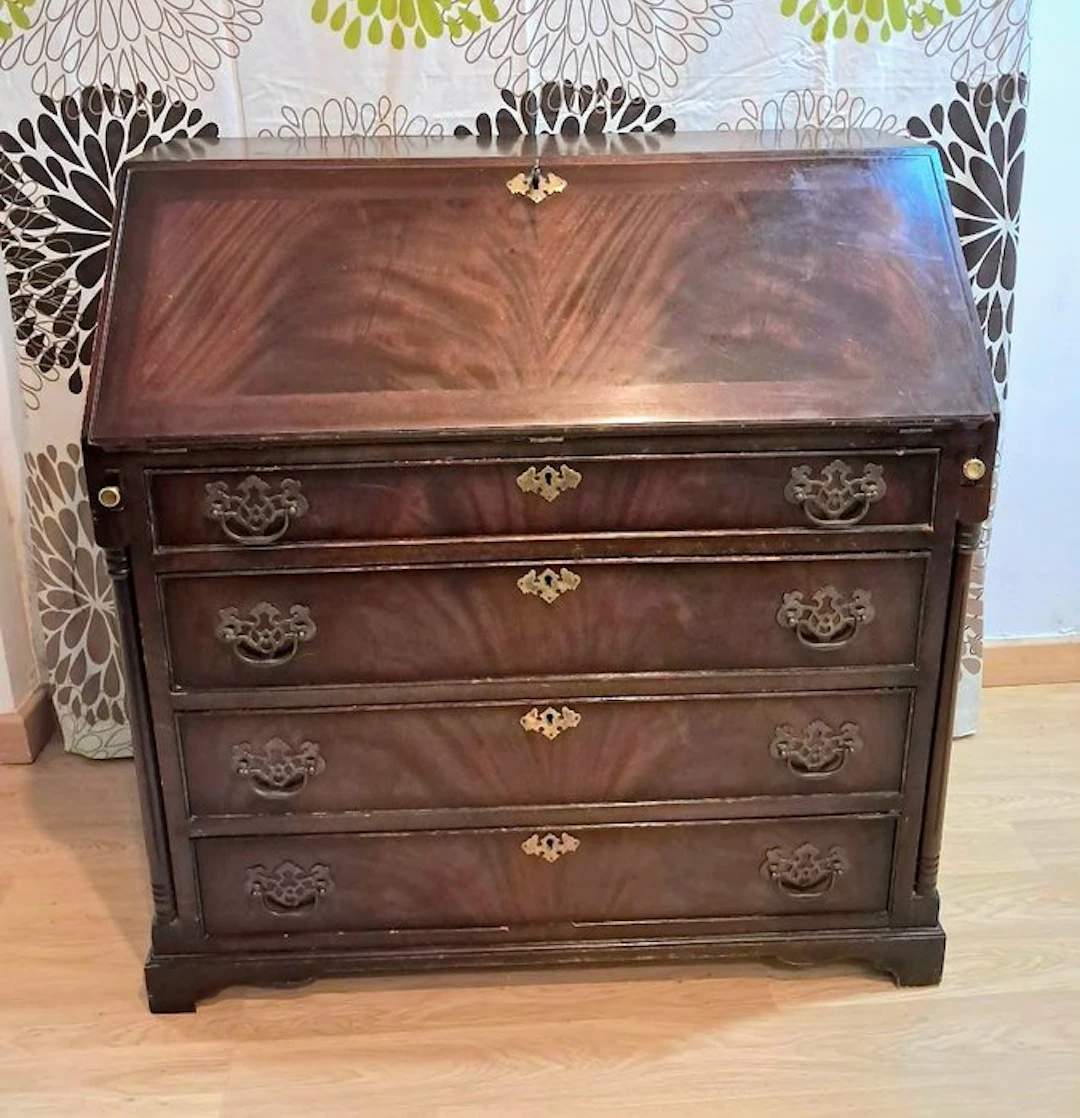 Desk - Wood, Brass, Leather
