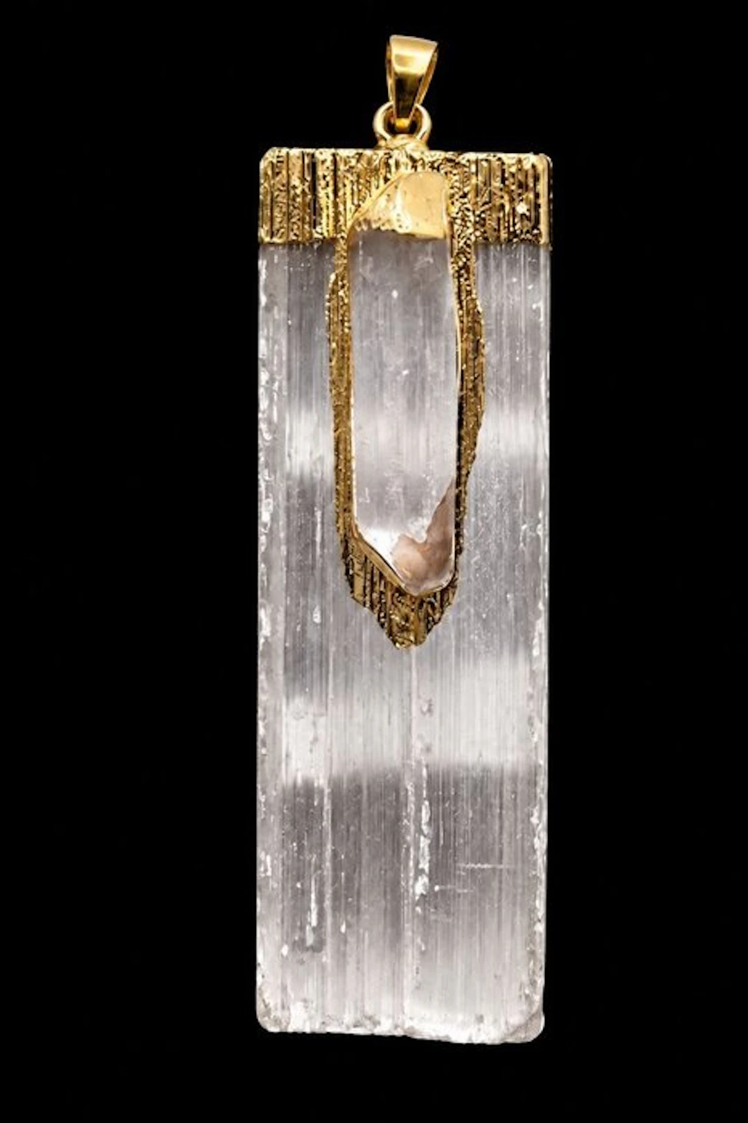 Exquisite Selenite Pendant with Herkimer Diamond - Pendant - Pendant
