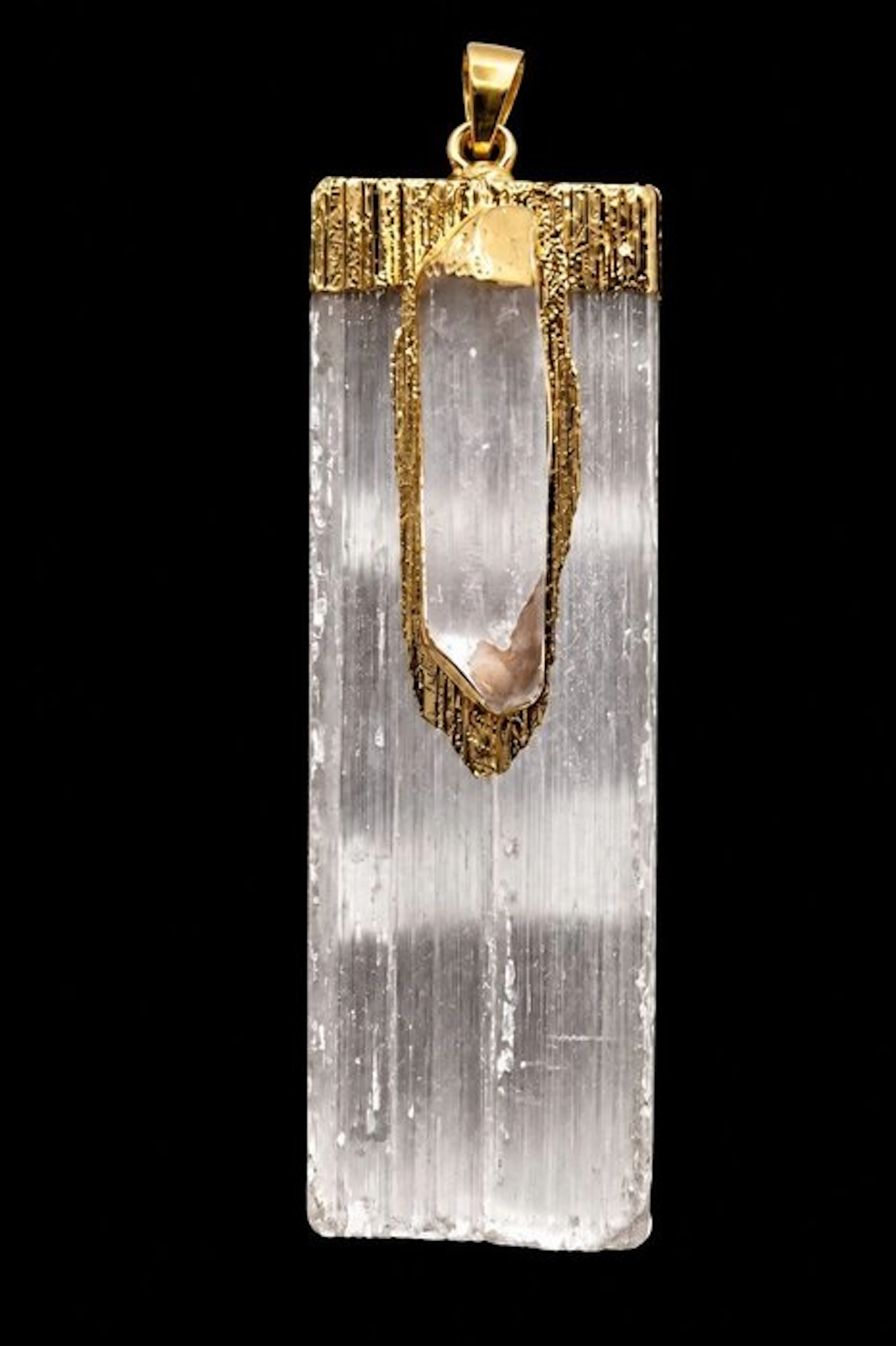Exquisite Selenite Pendant with Herkimer Diamond - Pendant - Pendant